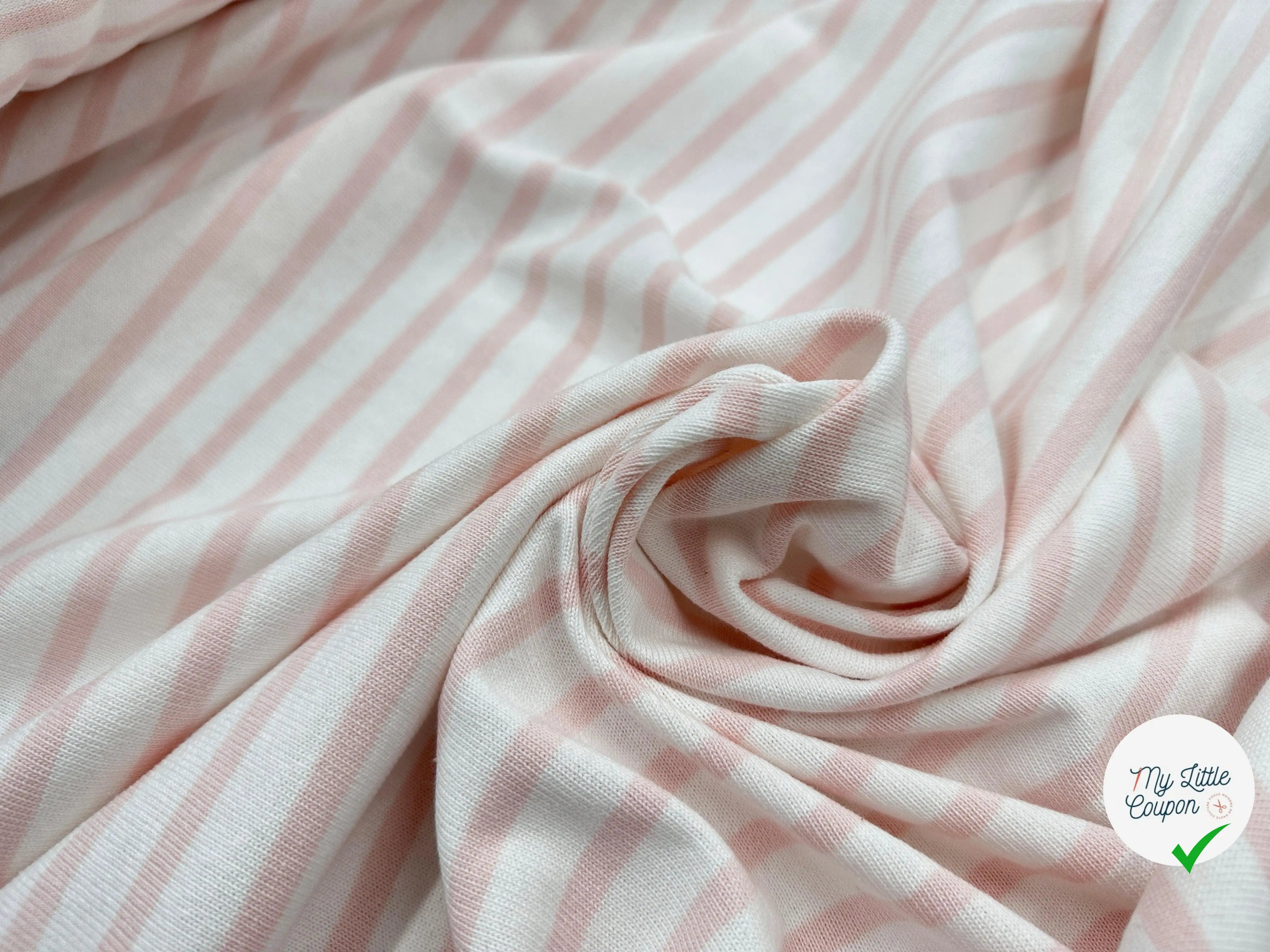 MAILLE COTON LOURDE RAYURES BLANC ET ROSE SAUMON - My Little Coupon - tissu - coudre