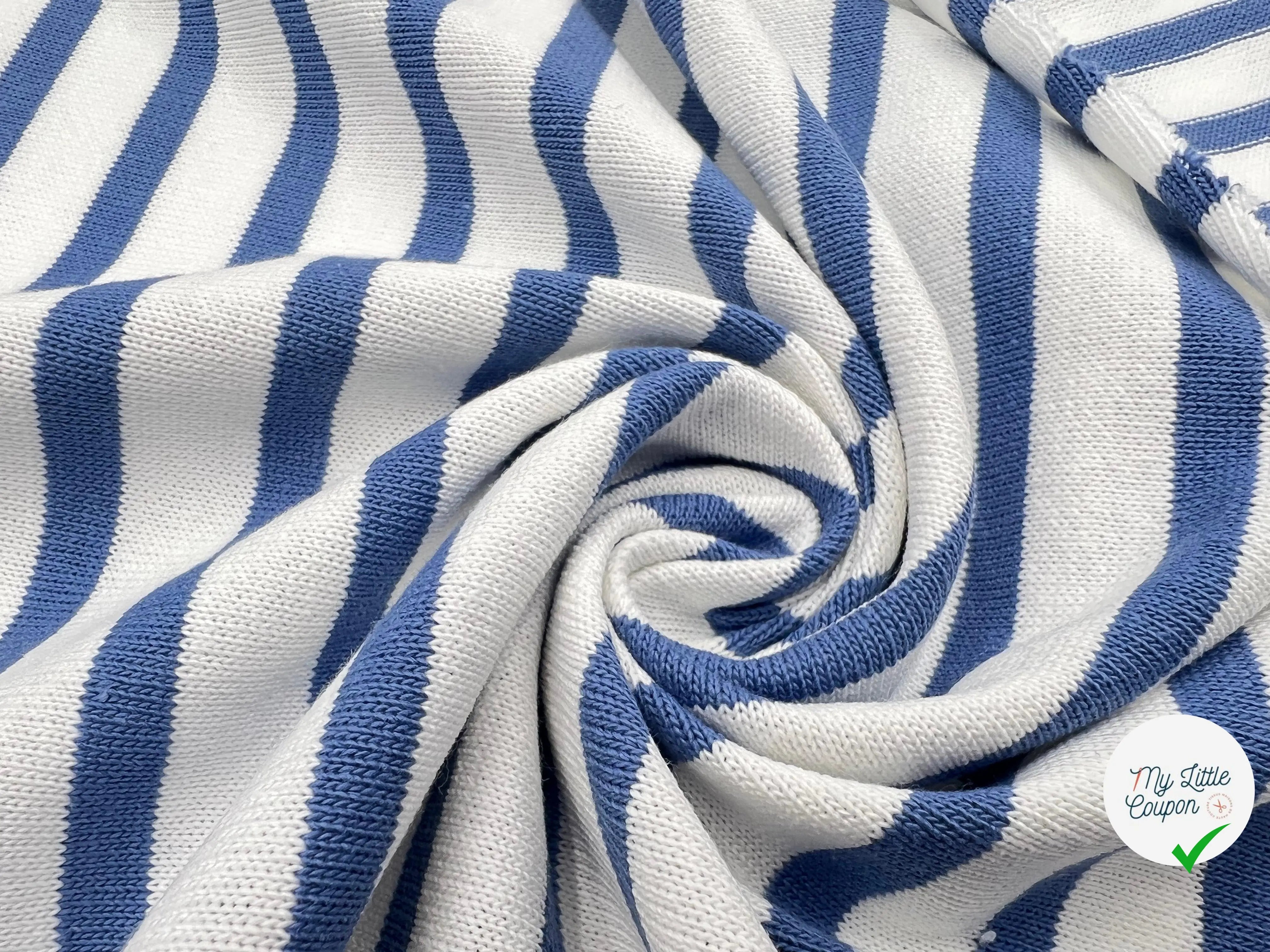 MAILLE COTON LOURDE RAYURES BLEU CUMULUS ET NEIGE - My Little Coupon - tissu - coudre