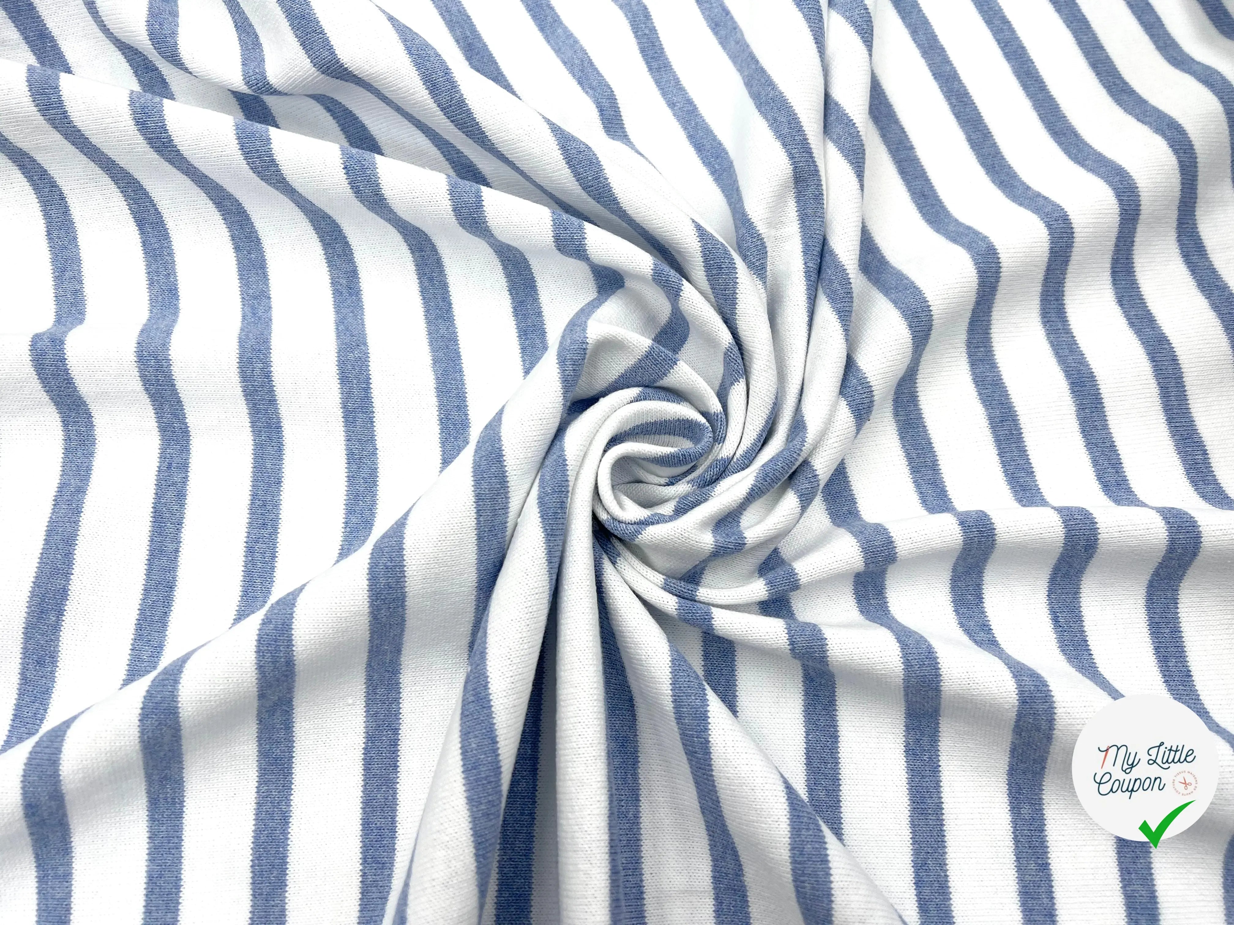 MAILLE COTON LOURDE RAYURES BLEU DENIM ET NEIGE - My Little Coupon - tissu - coudre