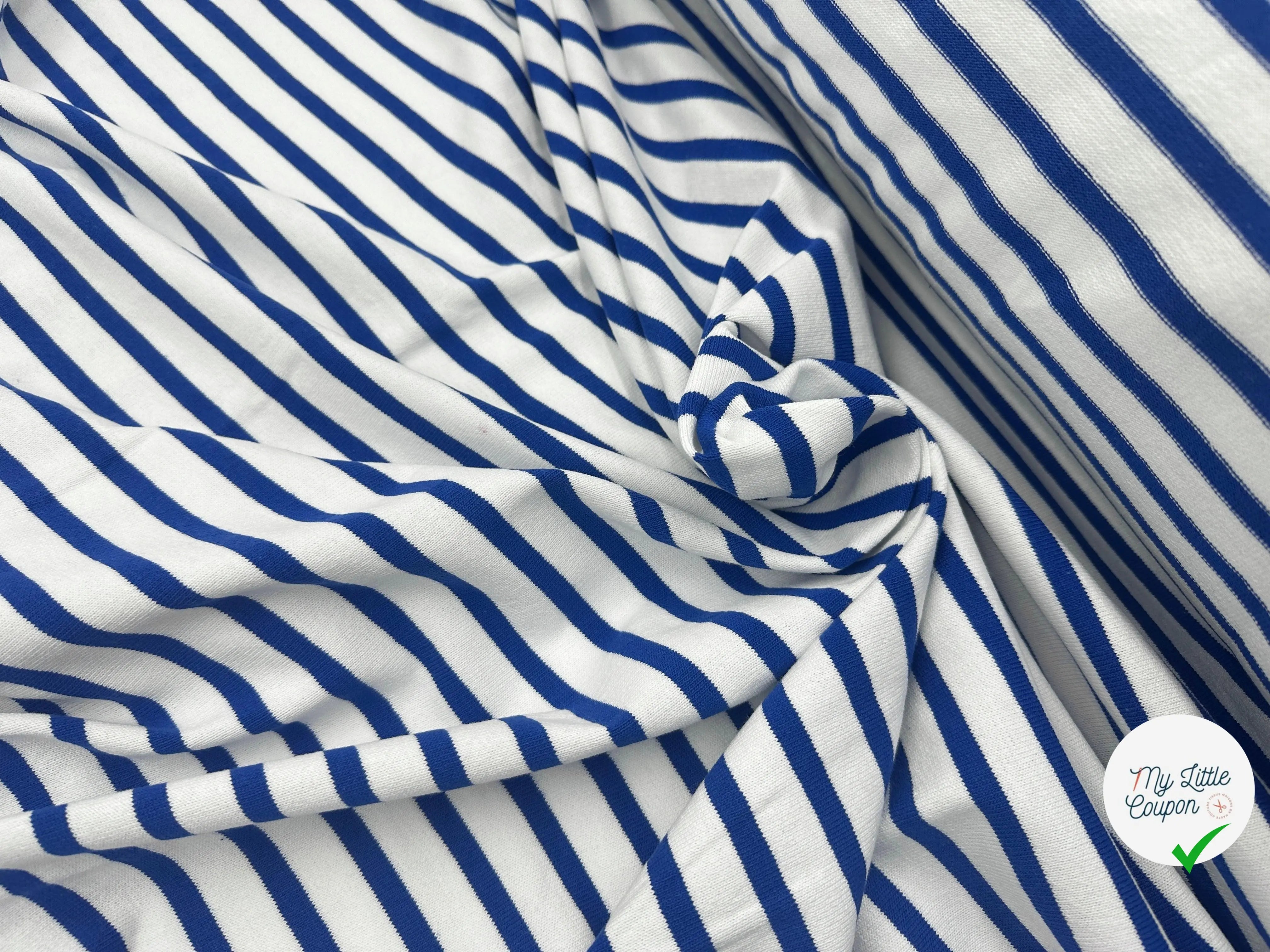 MAILLE COTON LOURDE RAYURES BLEU FOND NEIGE - My Little Coupon - tissu - coudre