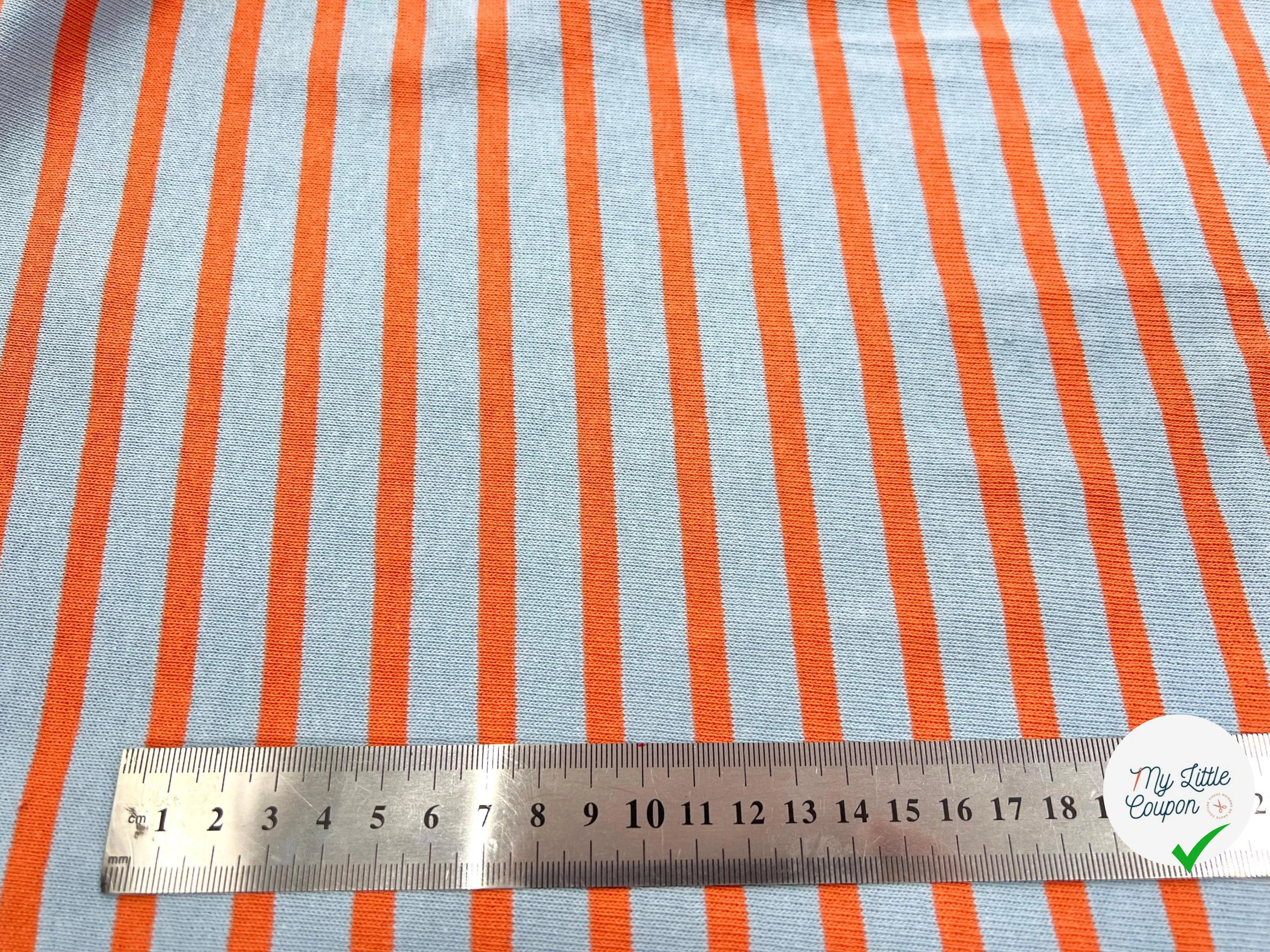 MAILLE COTON LOURDE RAYURES BLEU GRIS ET ORANGE - My Little Coupon - tissu - coudre
