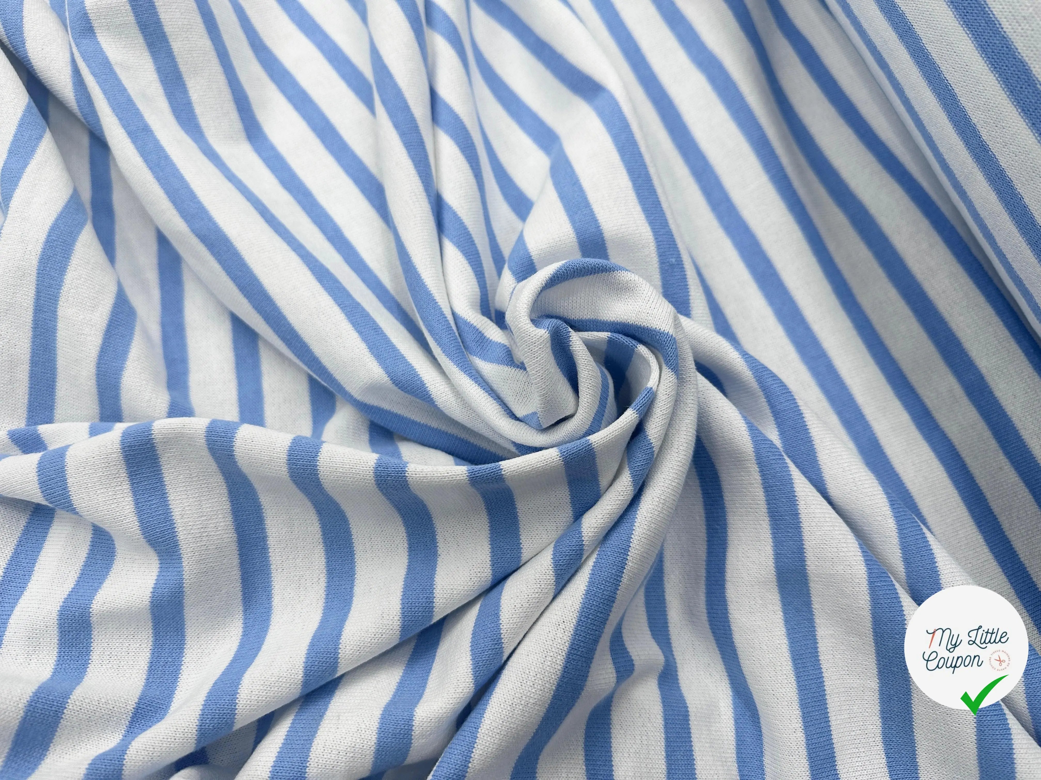 MAILLE COTON LOURDE RAYURES BLEU OXYGÈNE FOND NEIGE - My Little Coupon - tissu - coudre