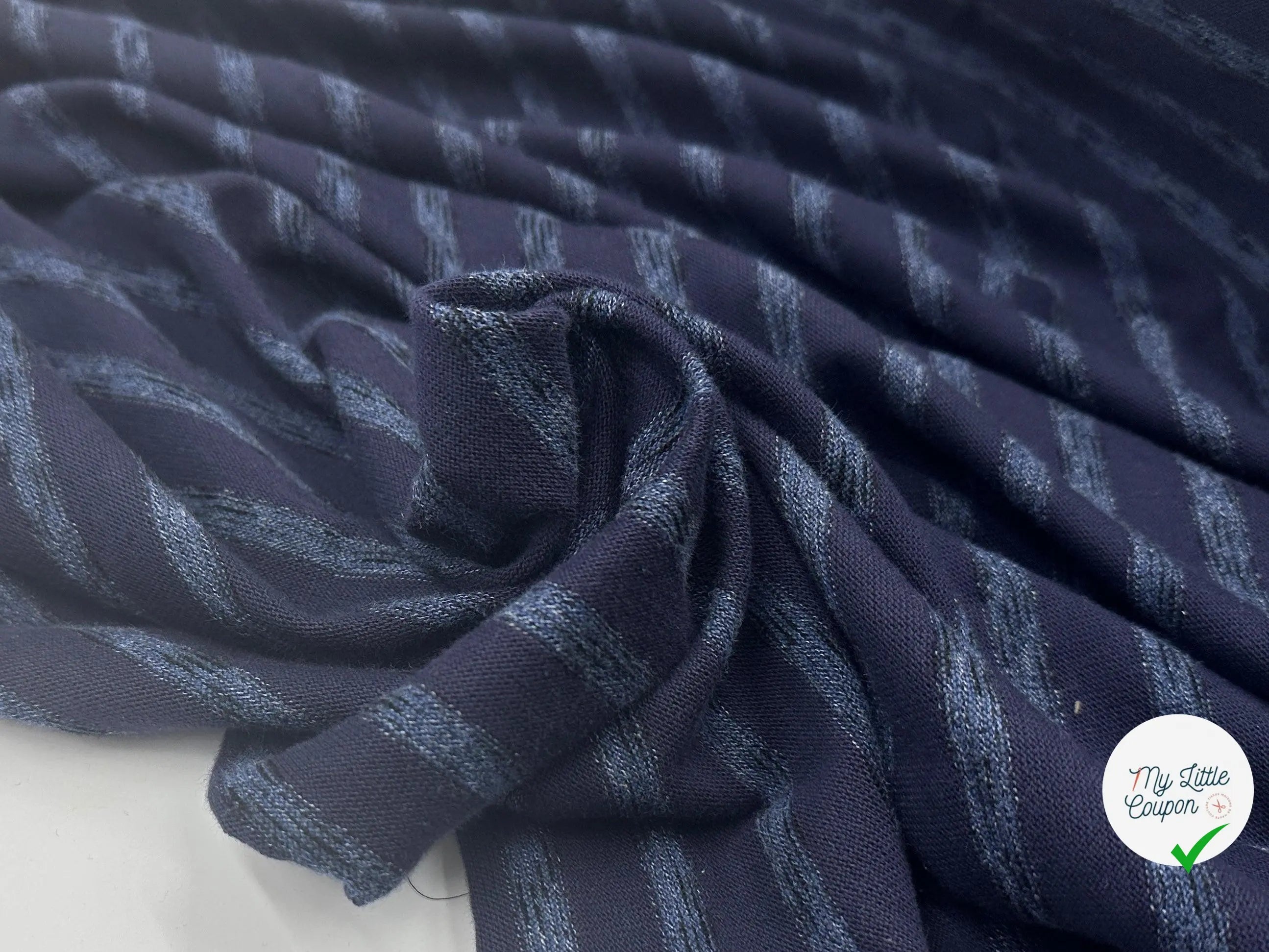 MAILLE COTON LOURDE RAYURES BLEU SUR BLEU - My Little Coupon - tissu - coudre