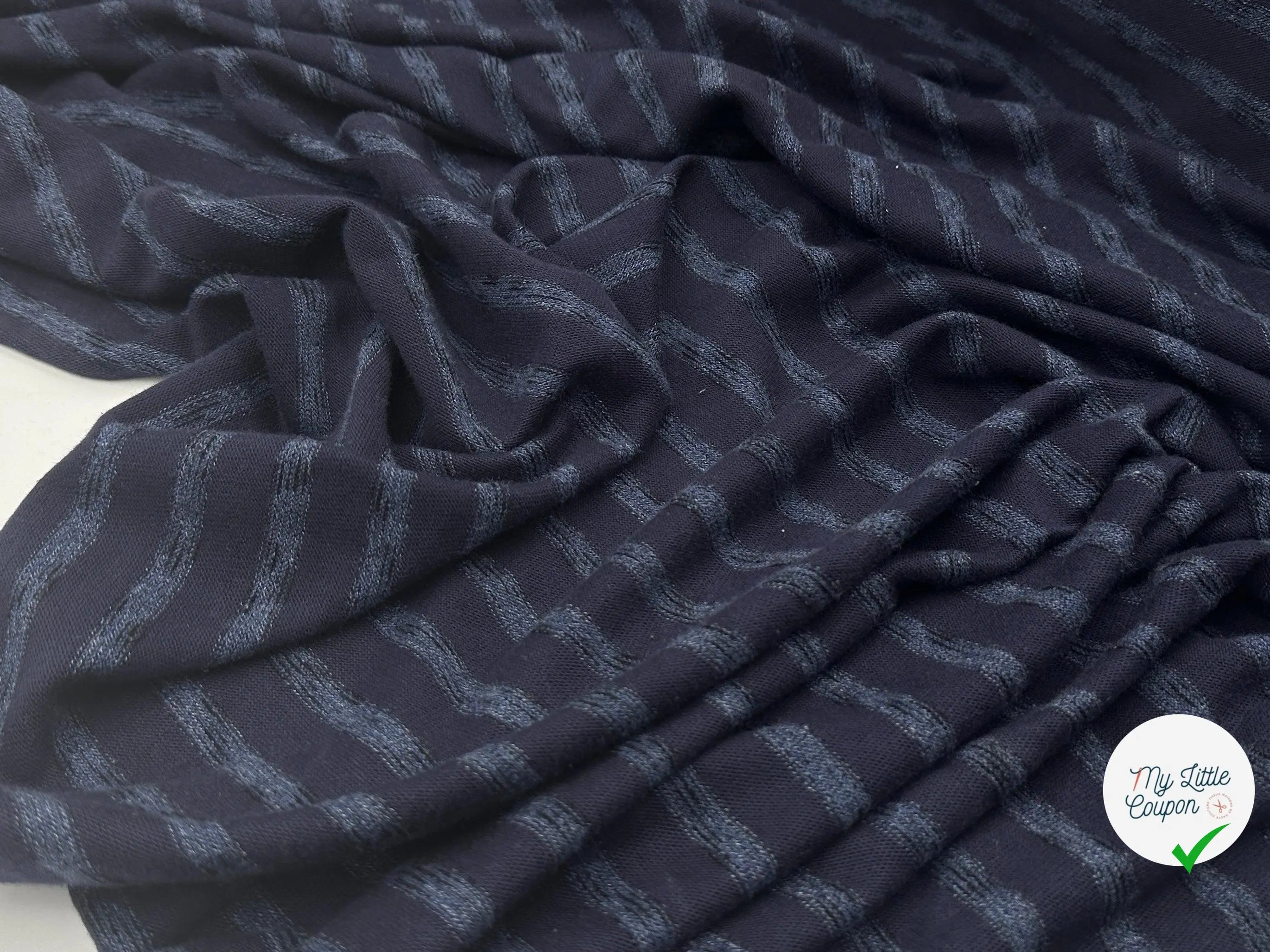MAILLE COTON LOURDE RAYURES BLEU SUR BLEU - My Little Coupon - tissu - coudre
