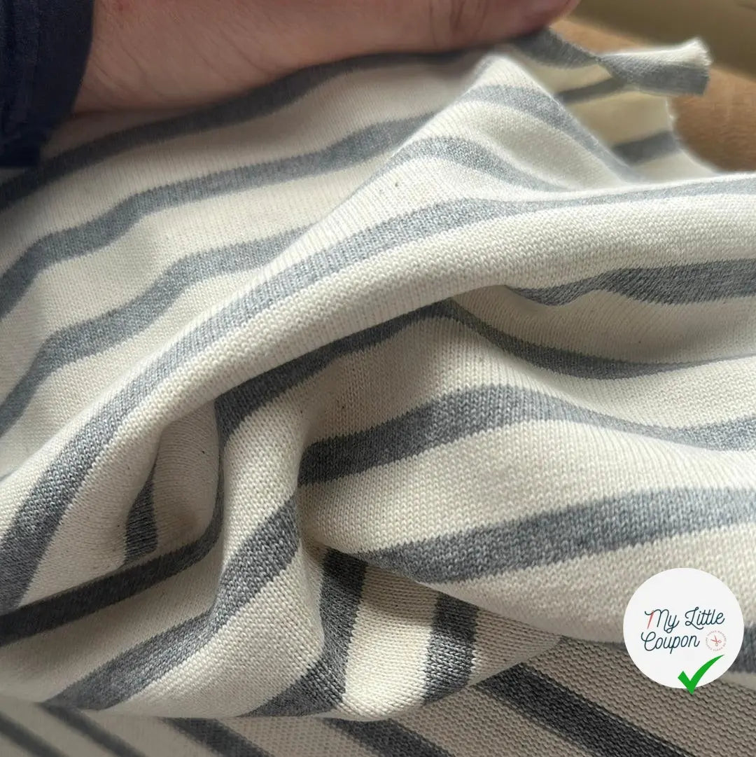 MAILLE COTON LOURDE RAYURES GRIS FOND ÉCRU GRIS - My Little Coupon - tissu - coudre