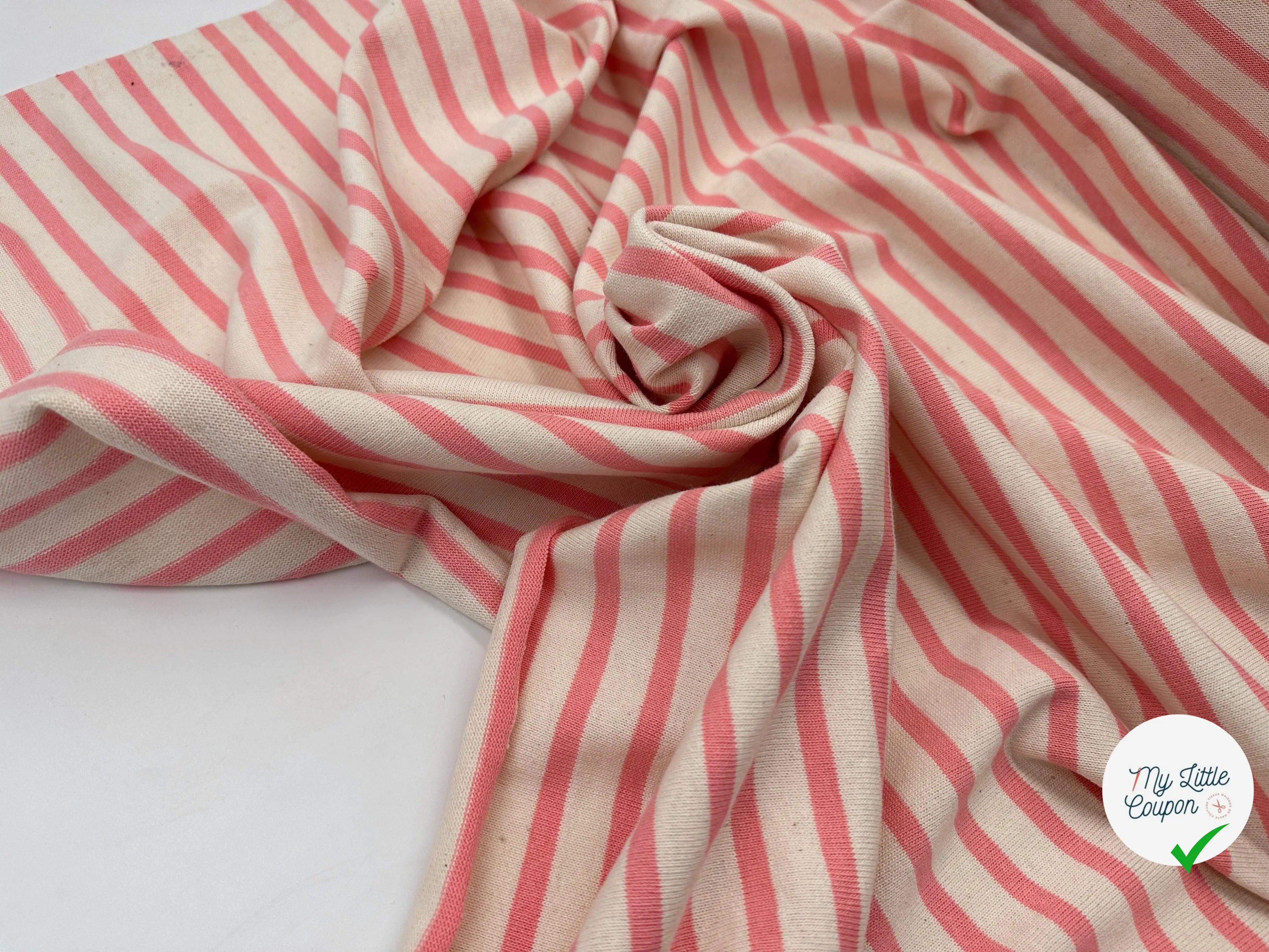 MAILLE COTON LOURDE RAYURES ROSE SIBILÉ FOND BEIGE - My Little Coupon - tissu - coudre