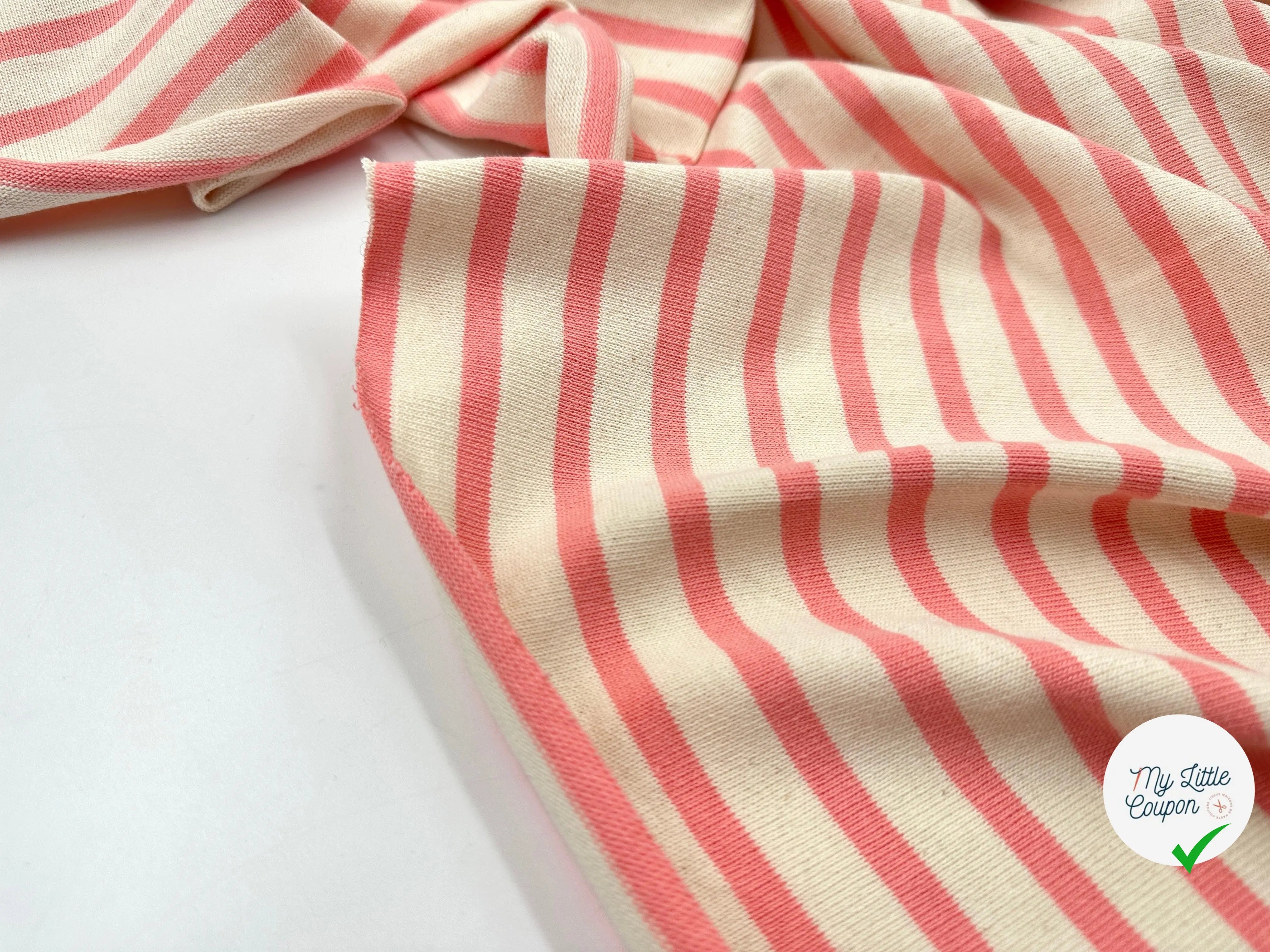 MAILLE COTON LOURDE RAYURES ROSE SIBILÉ FOND BEIGE - My Little Coupon - tissu - coudre