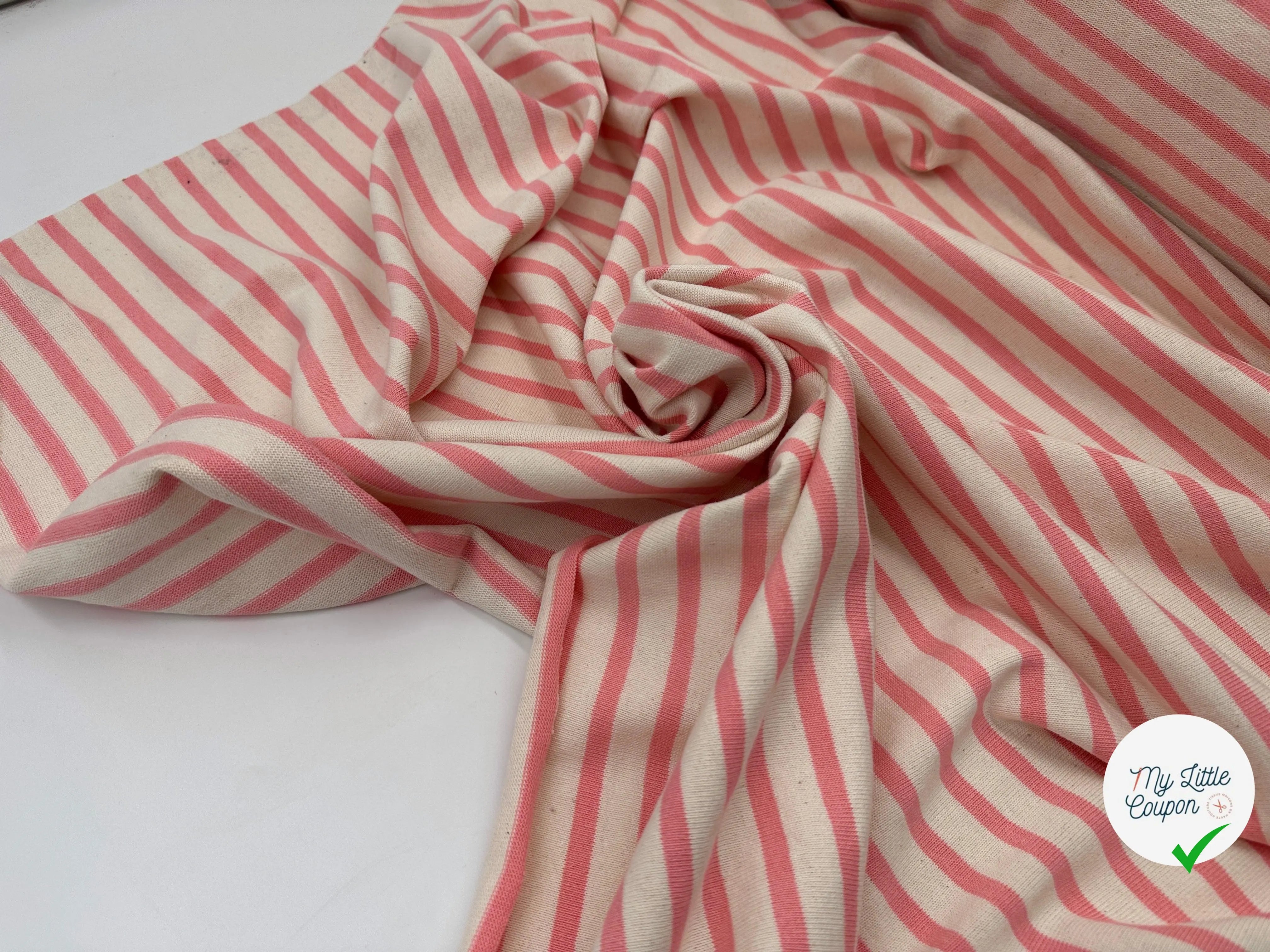 MAILLE COTON LOURDE RAYURES ROSE SIBILÉ FOND BEIGE - My Little Coupon - tissu - coudre