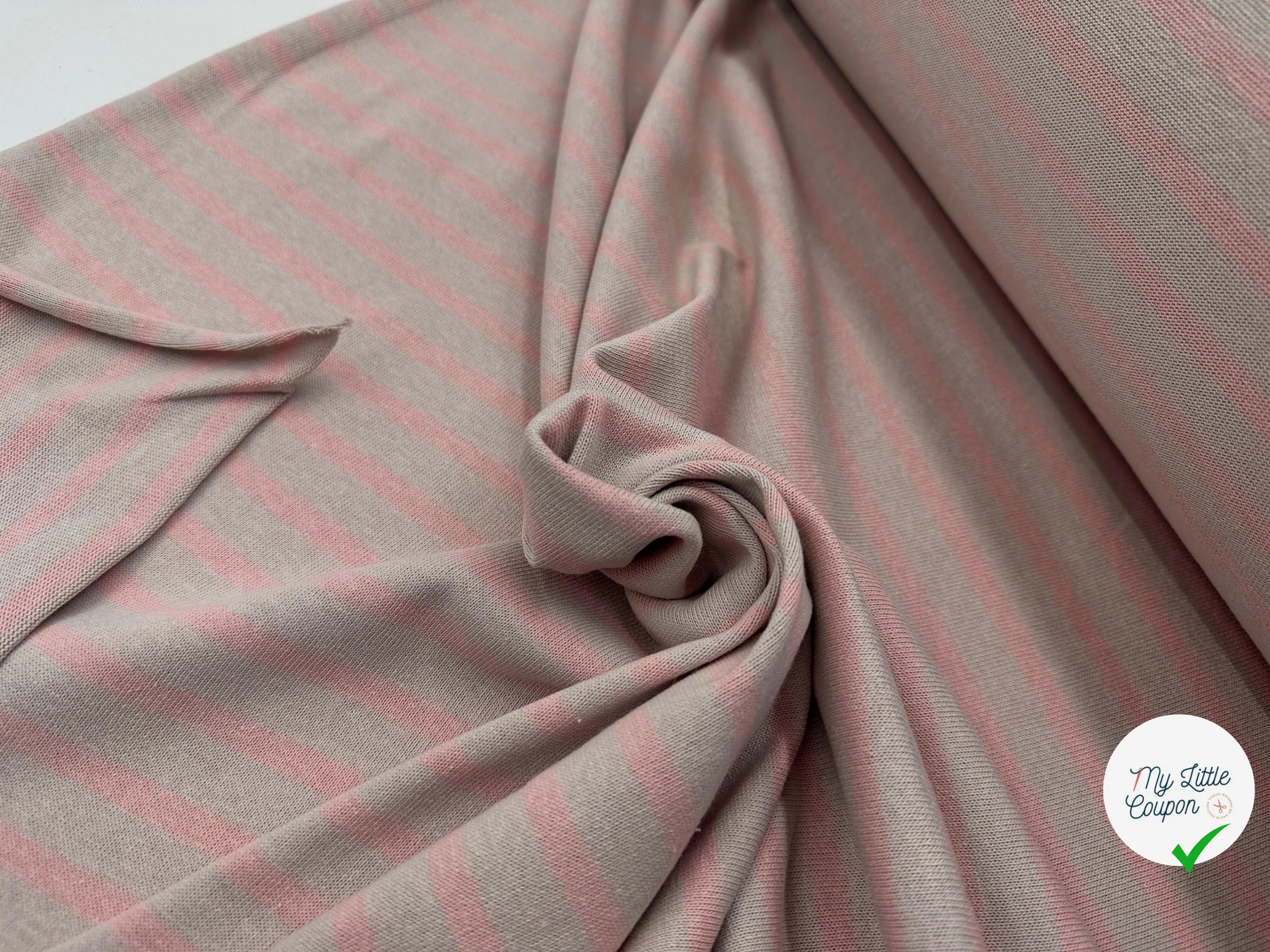 MAILLE COTON LOURDE RAYURES ROSES FOND GRIS - My Little Coupon - tissu - coudre