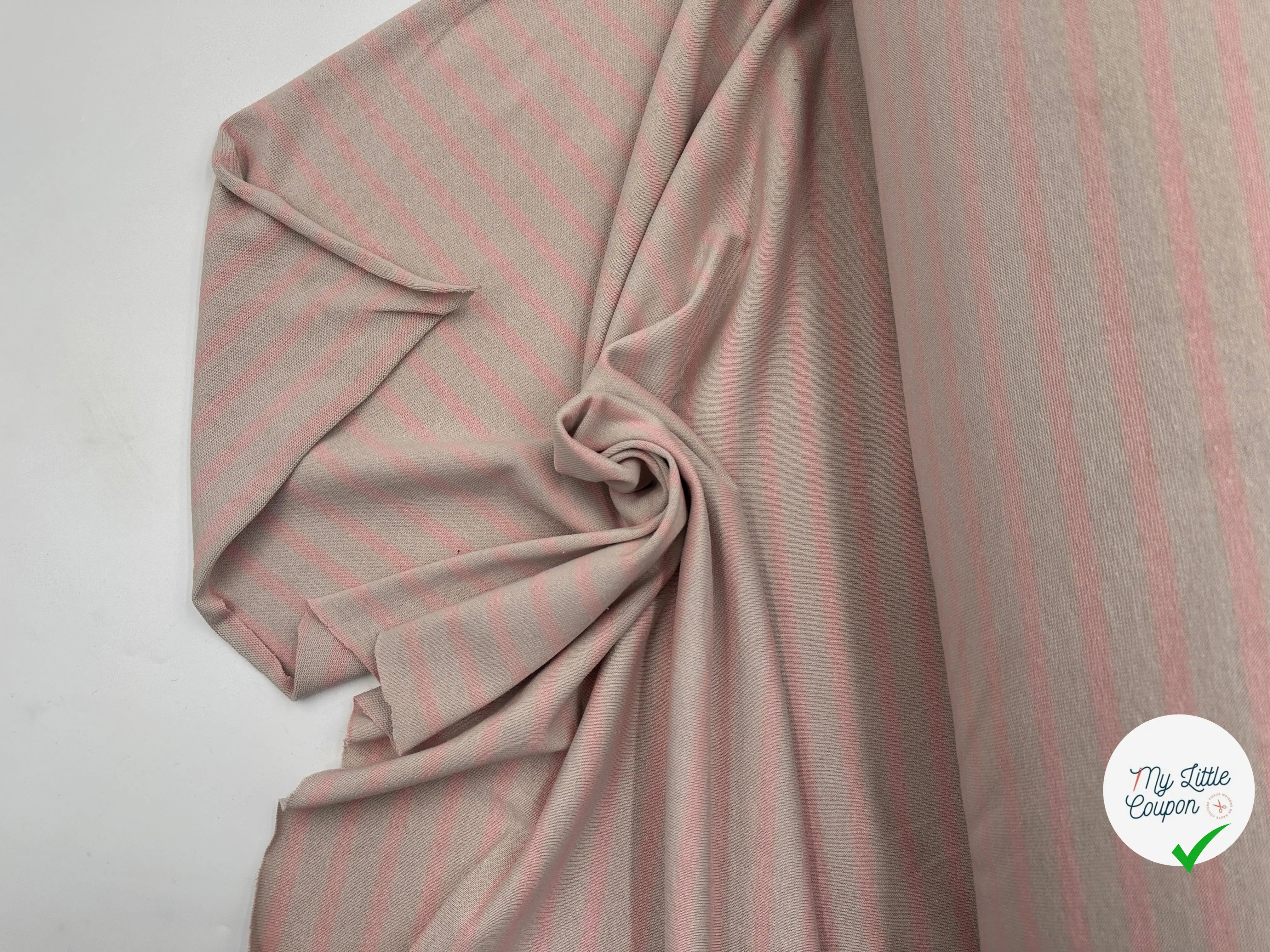 MAILLE COTON LOURDE RAYURES ROSES FOND GRIS - My Little Coupon - tissu - coudre