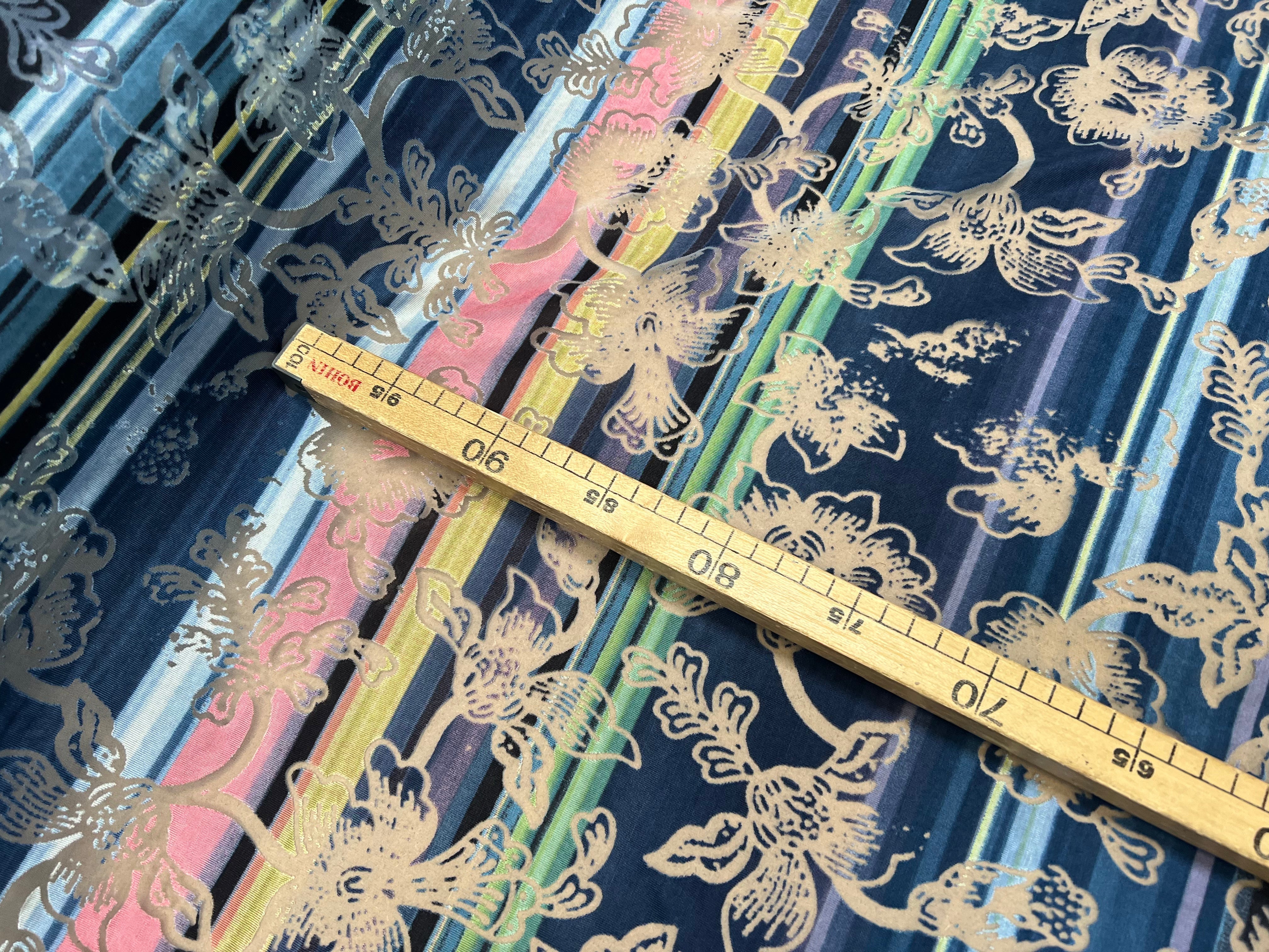 MAILLE DEVORÉE DE FLEURS RAYÉE FOND ROSE BLEU - My Little Coupon