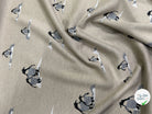 MAILLE DOUBLE FACE IMPRIMÉ PINGOUINS GRIS FOND BEIGE CRÈME - My Little Coupon