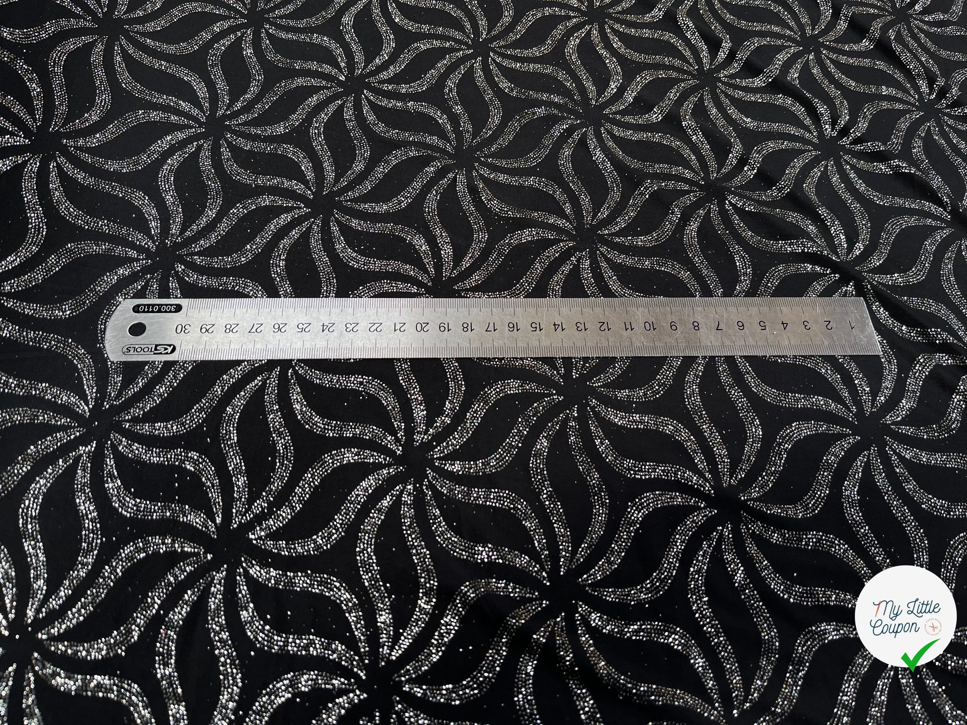 MAILLE FÊTE SÉQUIN GROSSES FEUILLES DE FLEURES BLACK&SILVER - My Little Coupon