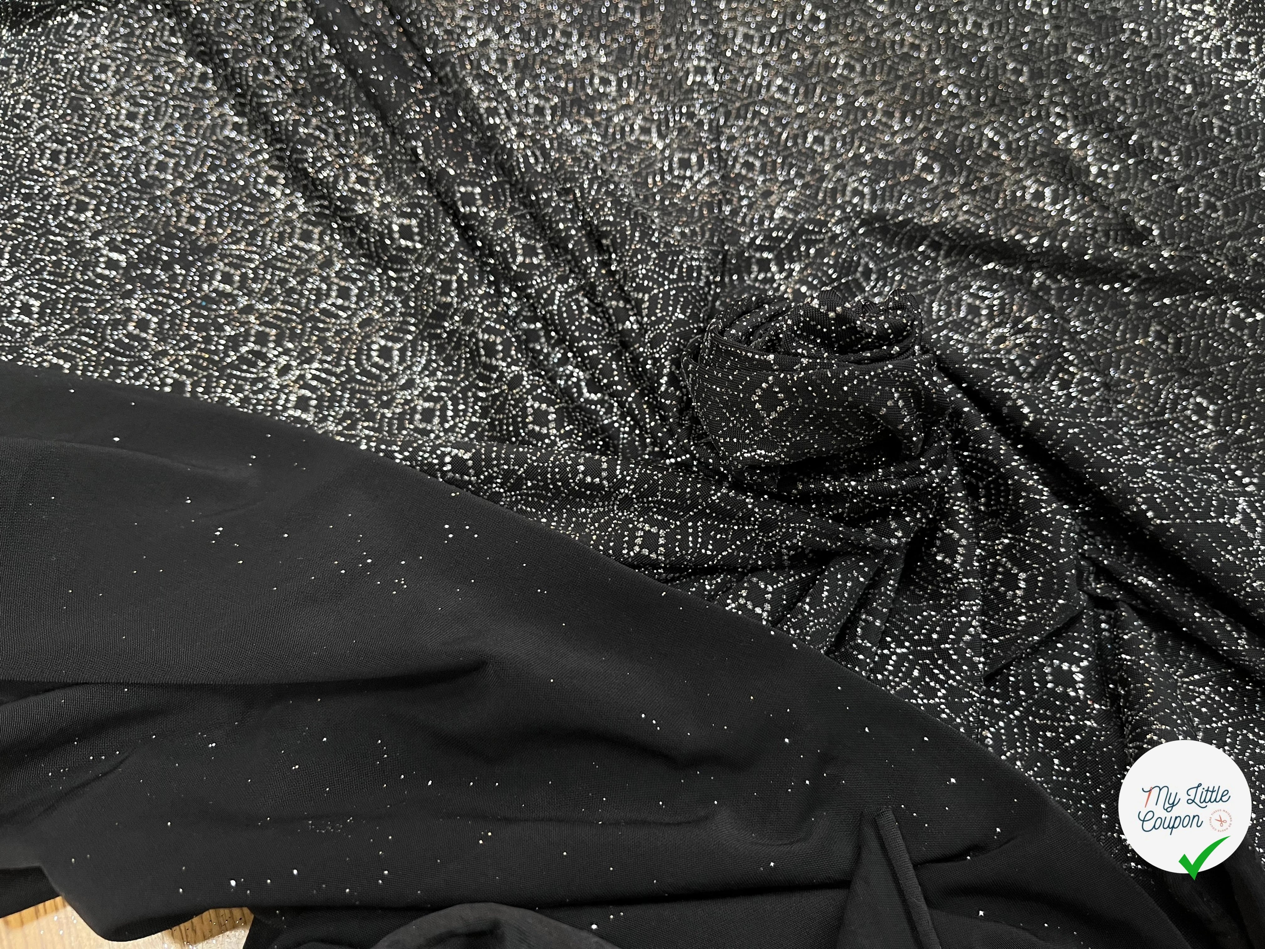 MAILLE FÊTE SÉQUIN MOTIF GLOBE ET GÉOMETRIQUE BLACK&SILVER - My Little Coupon