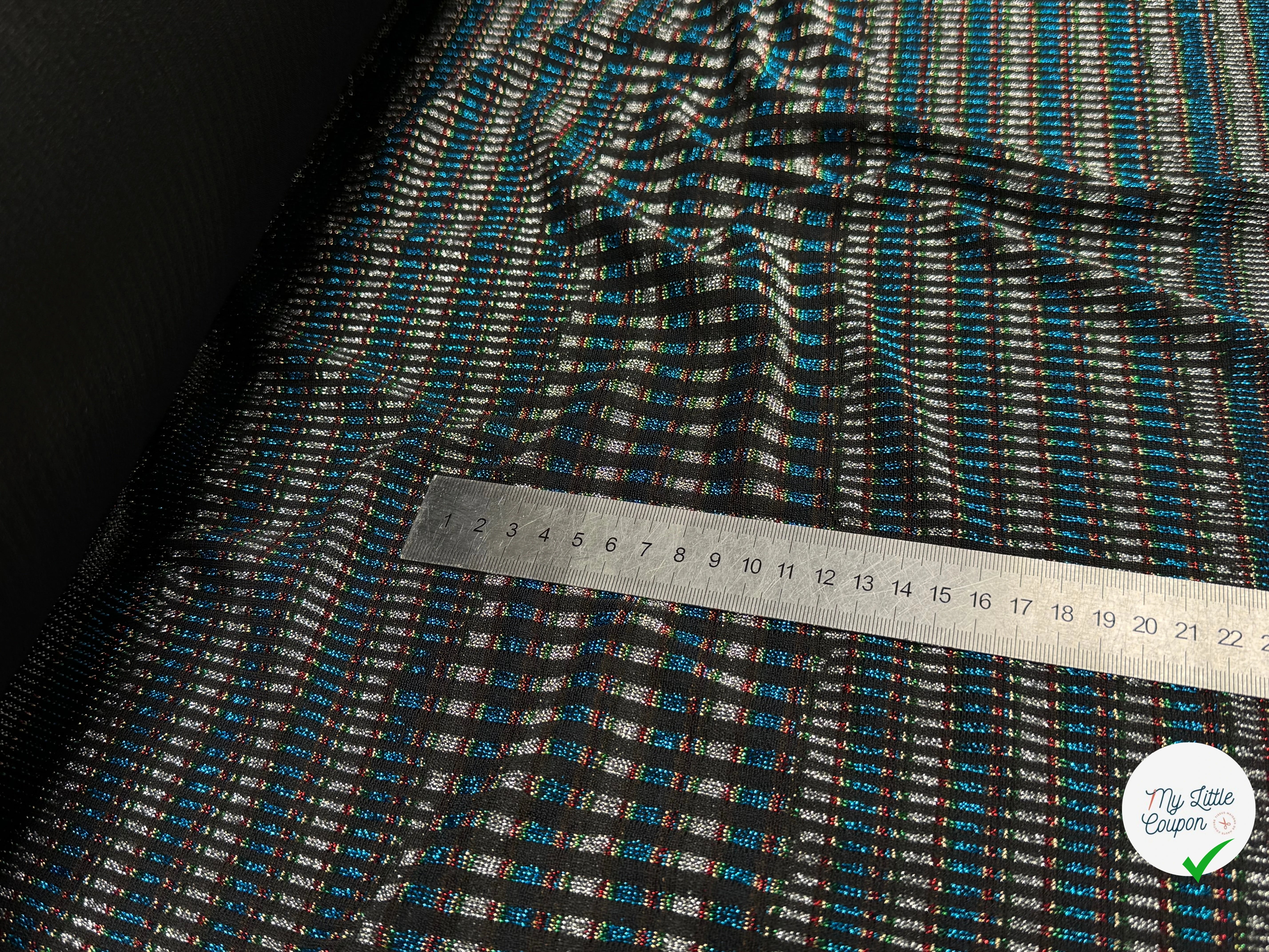 MAILLE FÊTE ULTRA STRETCH BRILLANT POLY INTERLOCK TURQUOISE/RED - My Little Coupon