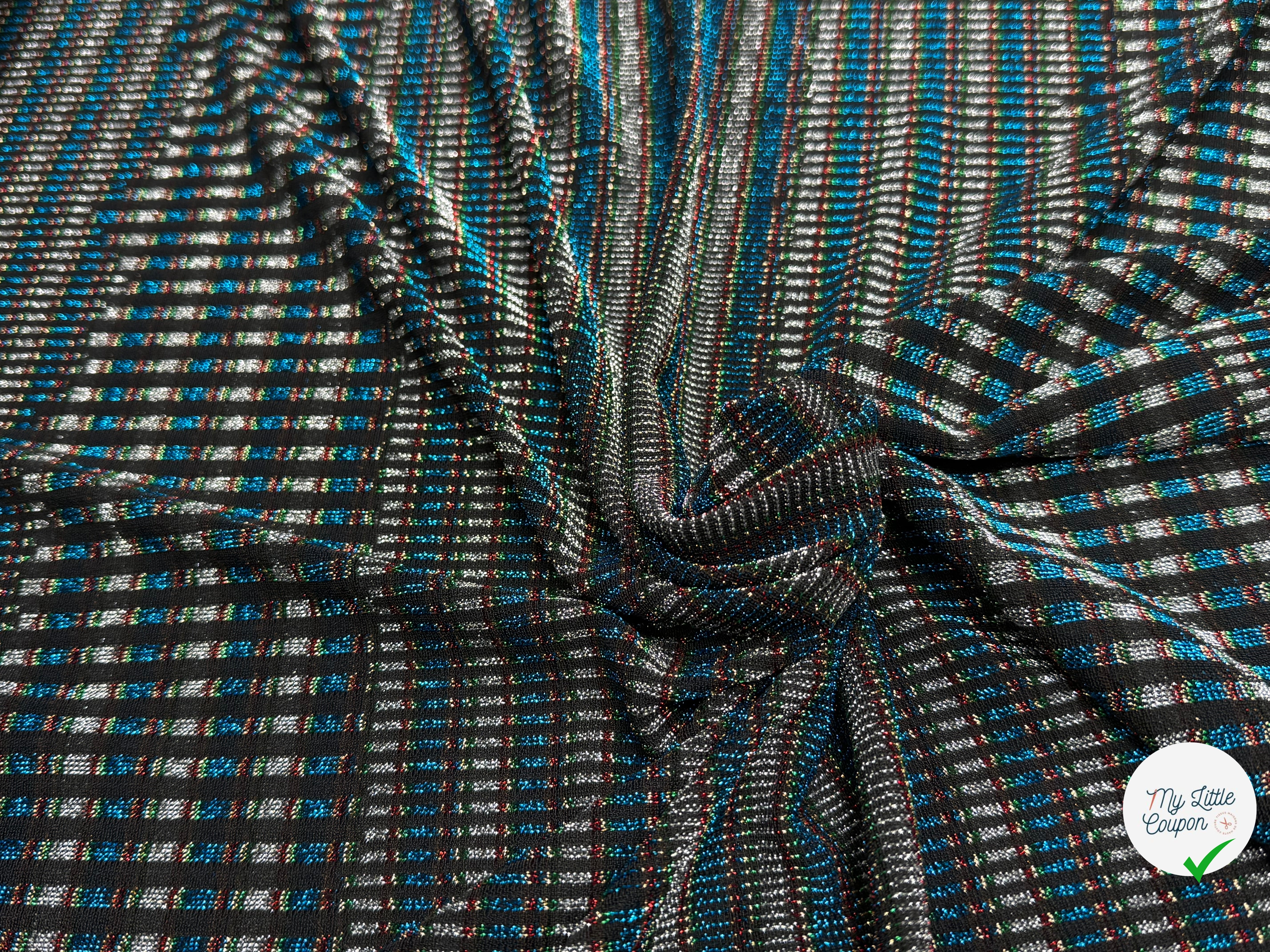 MAILLE FÊTE ULTRA STRETCH BRILLANT POLY INTERLOCK TURQUOISE/RED - My Little Coupon