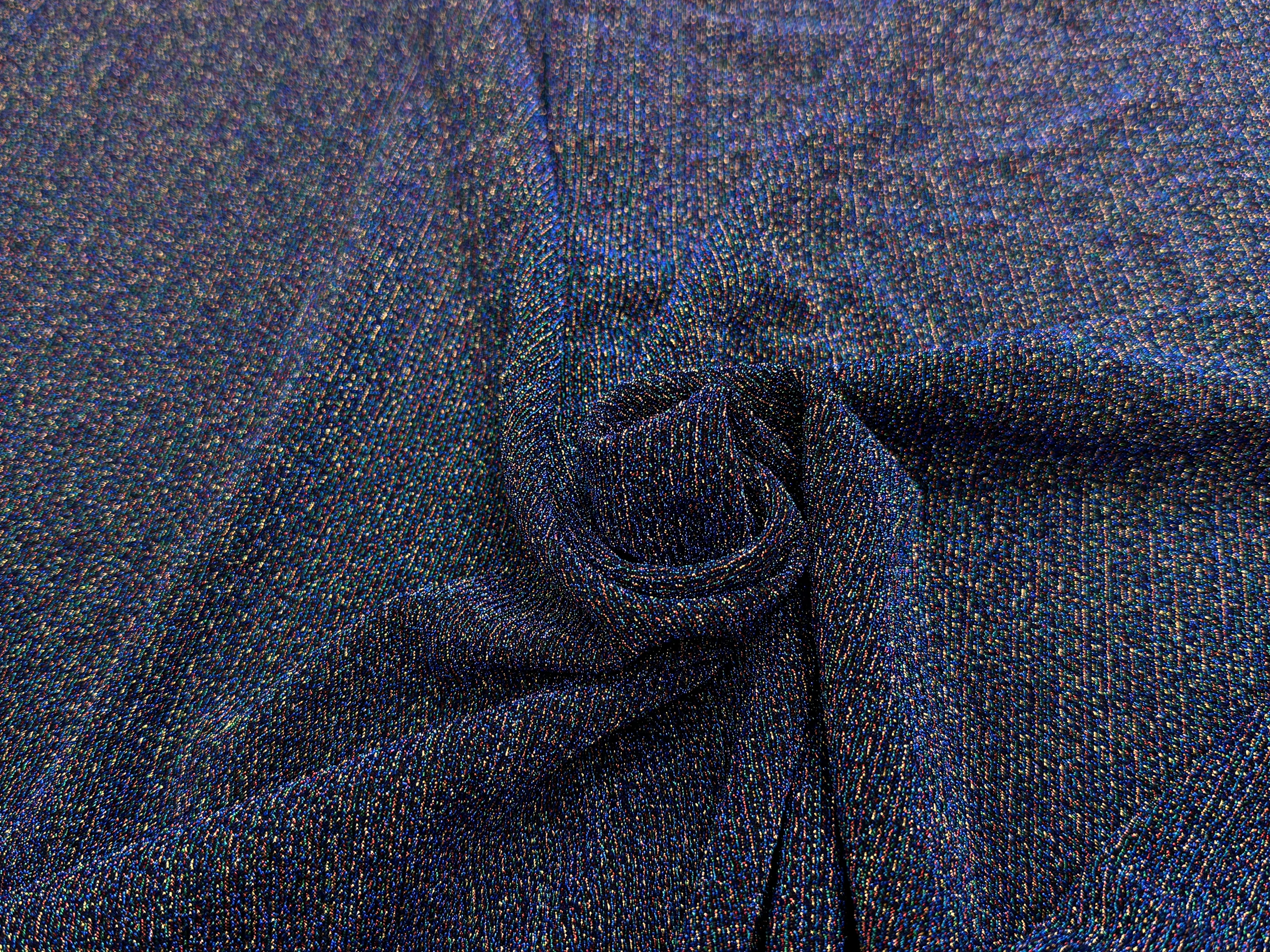 MAILLE FÊTE ULTRA STRETCH BRILLANT POLY MULTICOL INTERLOCK BLEU - My Little Coupon