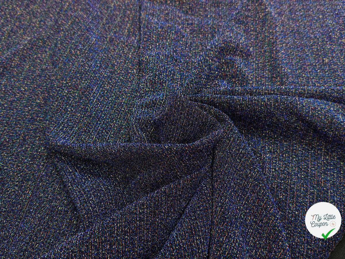 MAILLE FÊTE ULTRA STRETCH BRILLANT POLY MULTICOL INTERLOCK BLEU - My Little Coupon