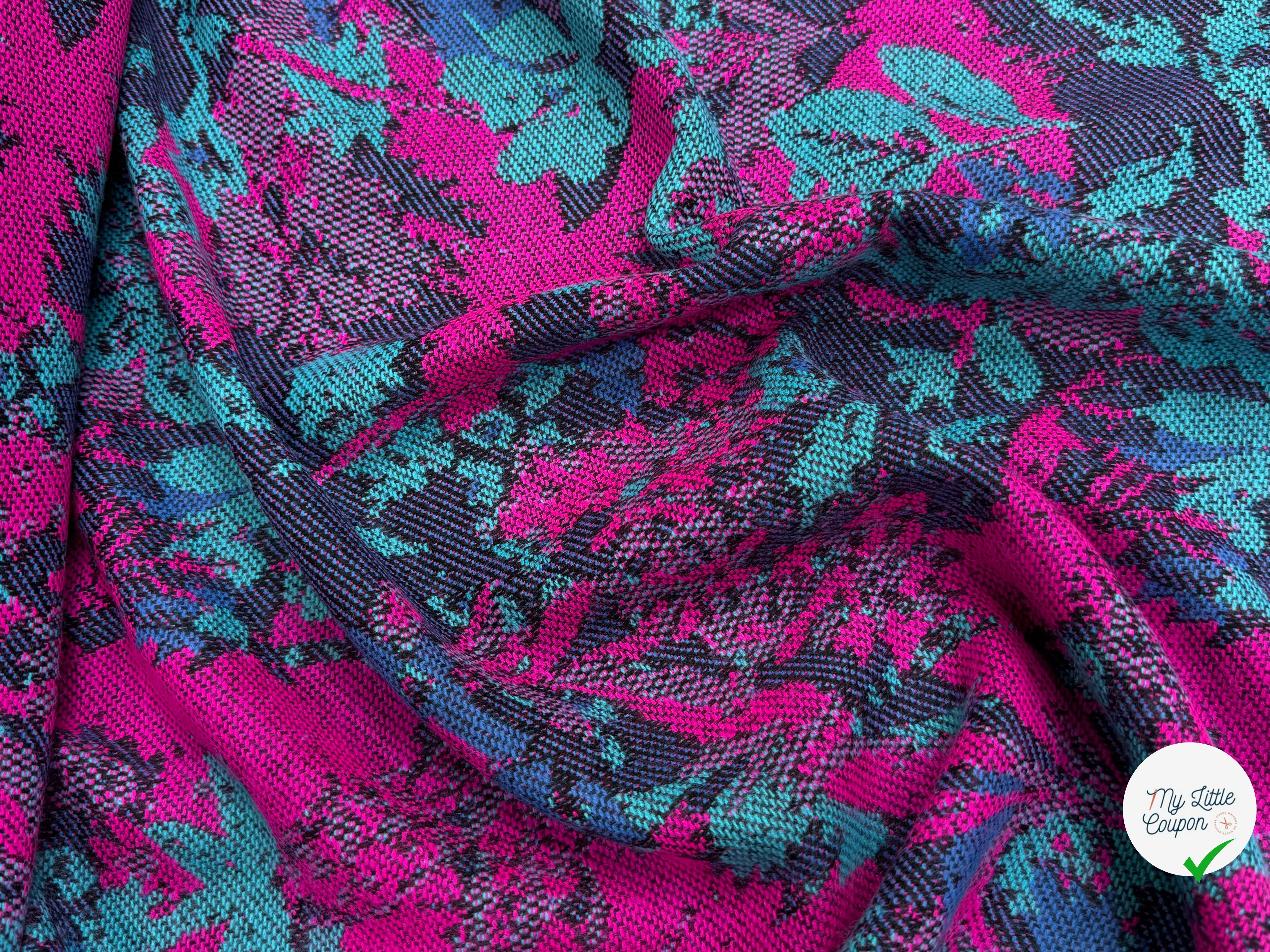 MAILLE GRATTÉE JACQUARD FLEURS FUCHSIA ET TURQUOISE - My Little Coupon