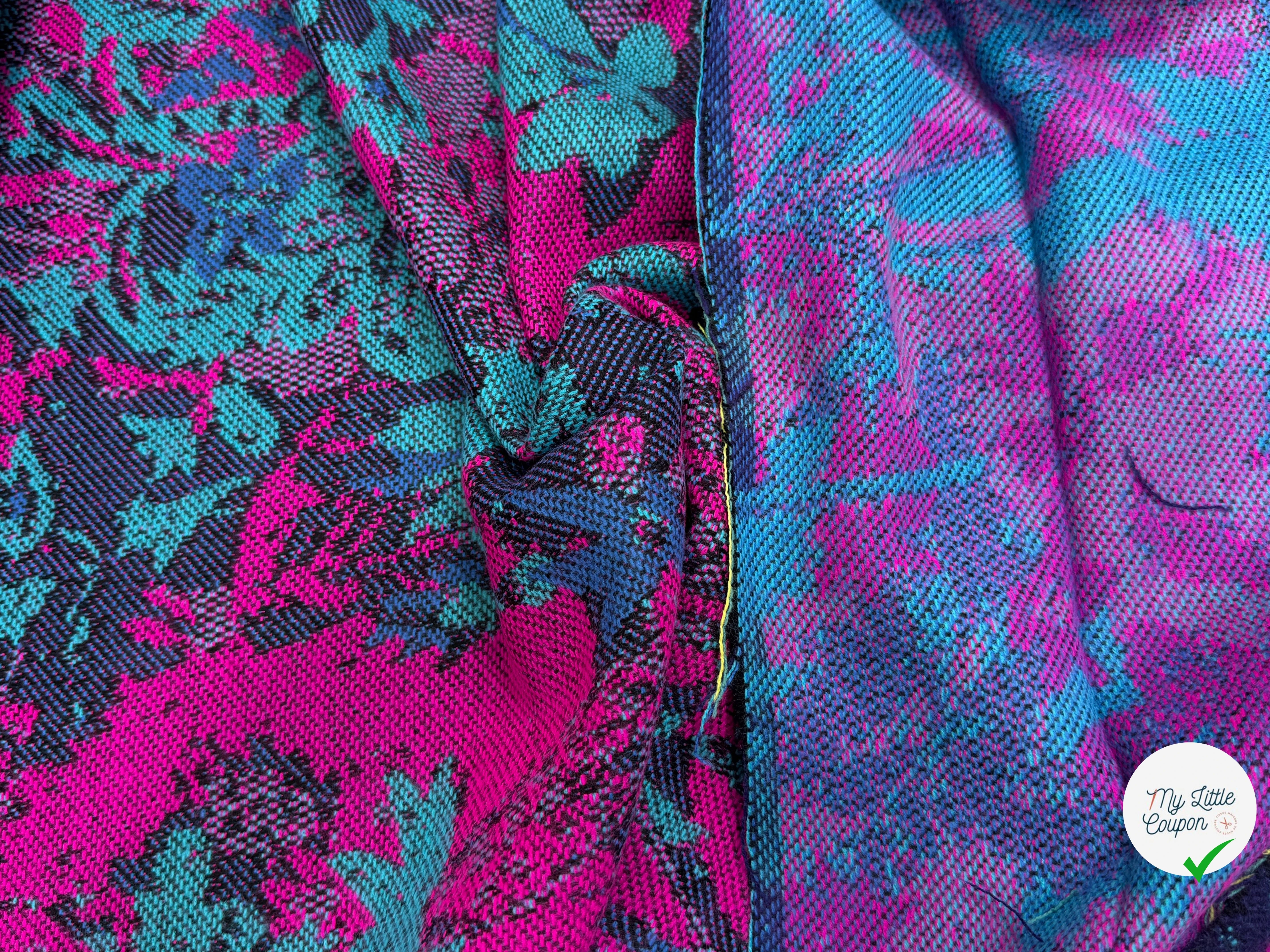 MAILLE GRATTÉE JACQUARD FLEURS FUCHSIA ET TURQUOISE - My Little Coupon