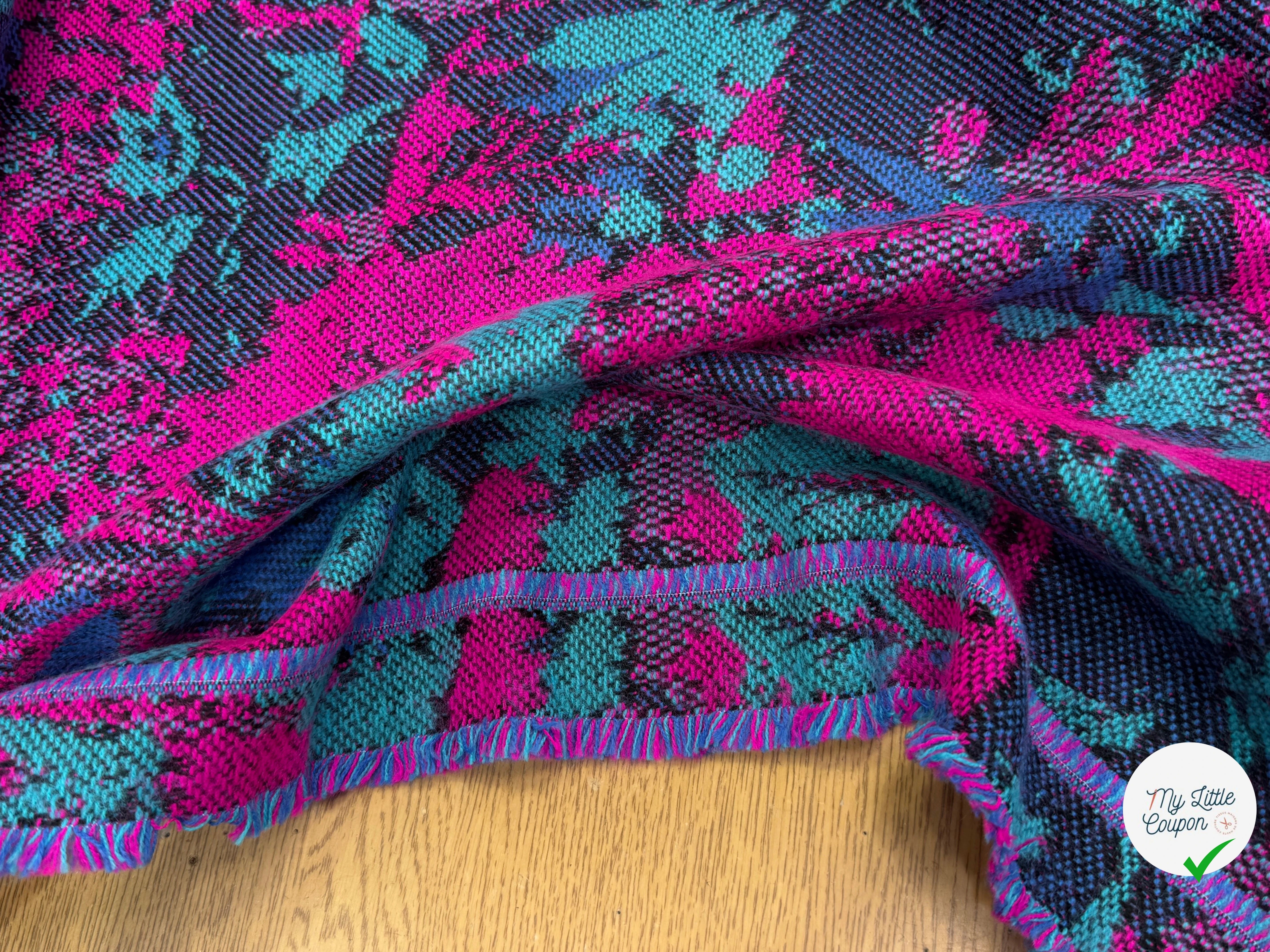 MAILLE GRATTÉE JACQUARD FLEURS FUCHSIA ET TURQUOISE - My Little Coupon