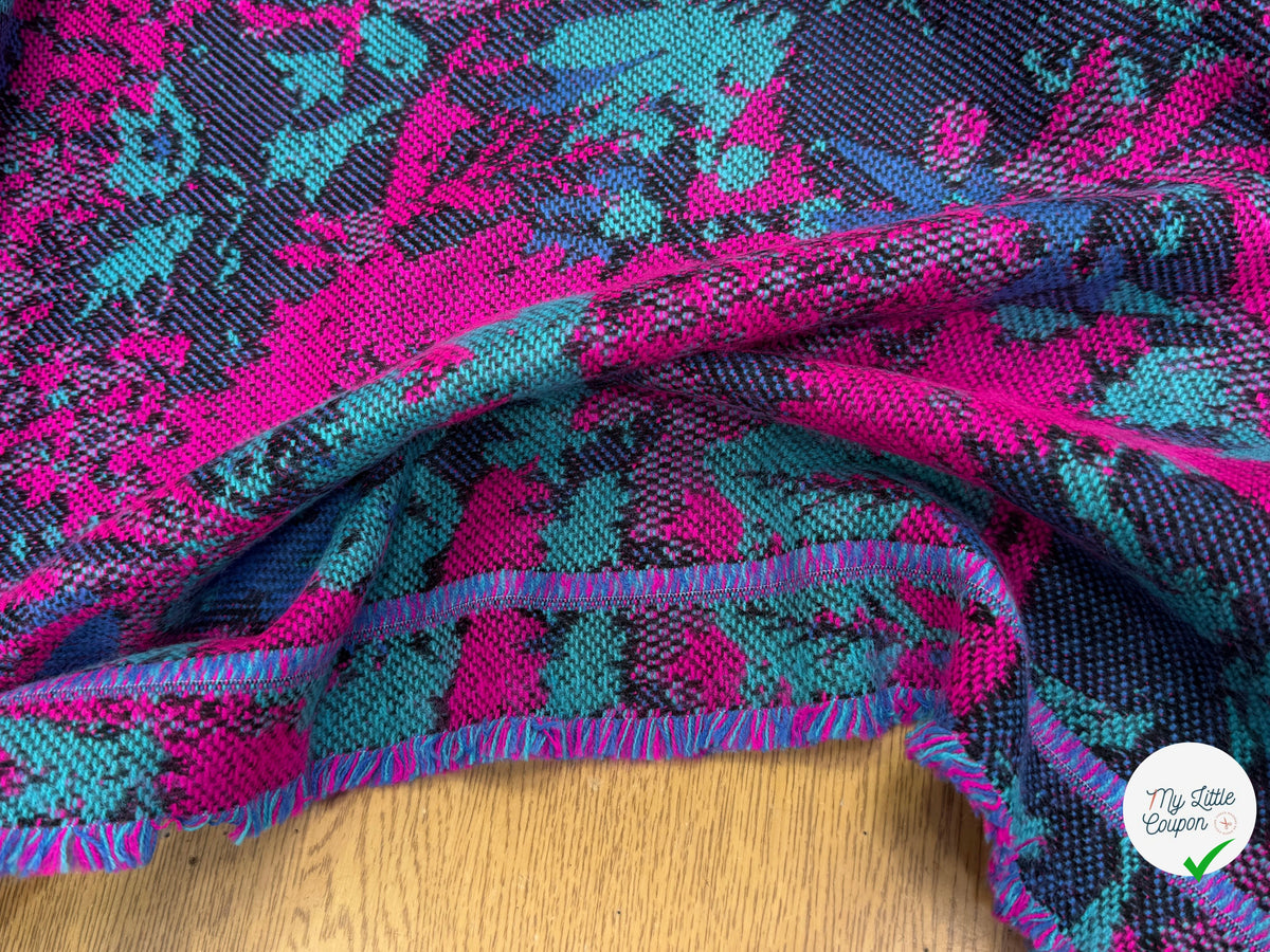 MAILLE GRATTÉE JACQUARD FLEURS FUCHSIA ET TURQUOISE - My Little Coupon