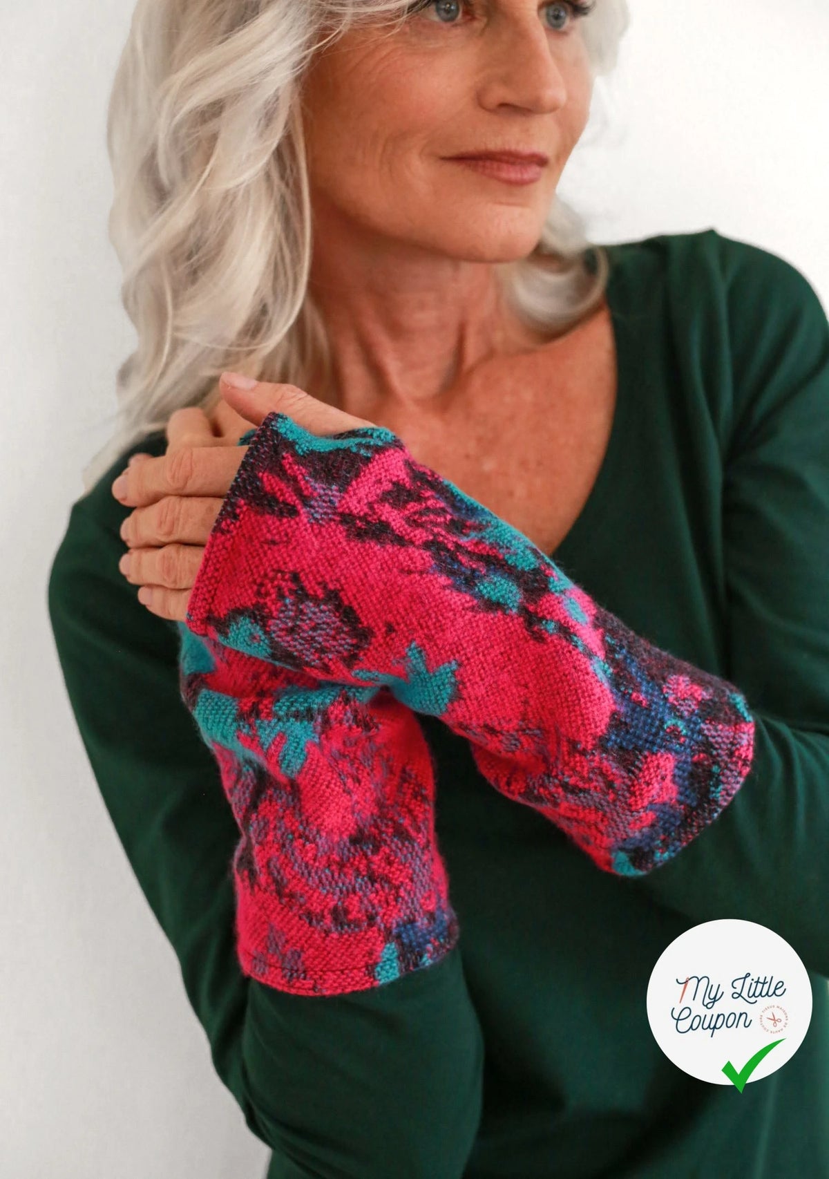 MAILLE GRATTÉE JACQUARD FLEURS FUCHSIA ET TURQUOISE - My Little Coupon