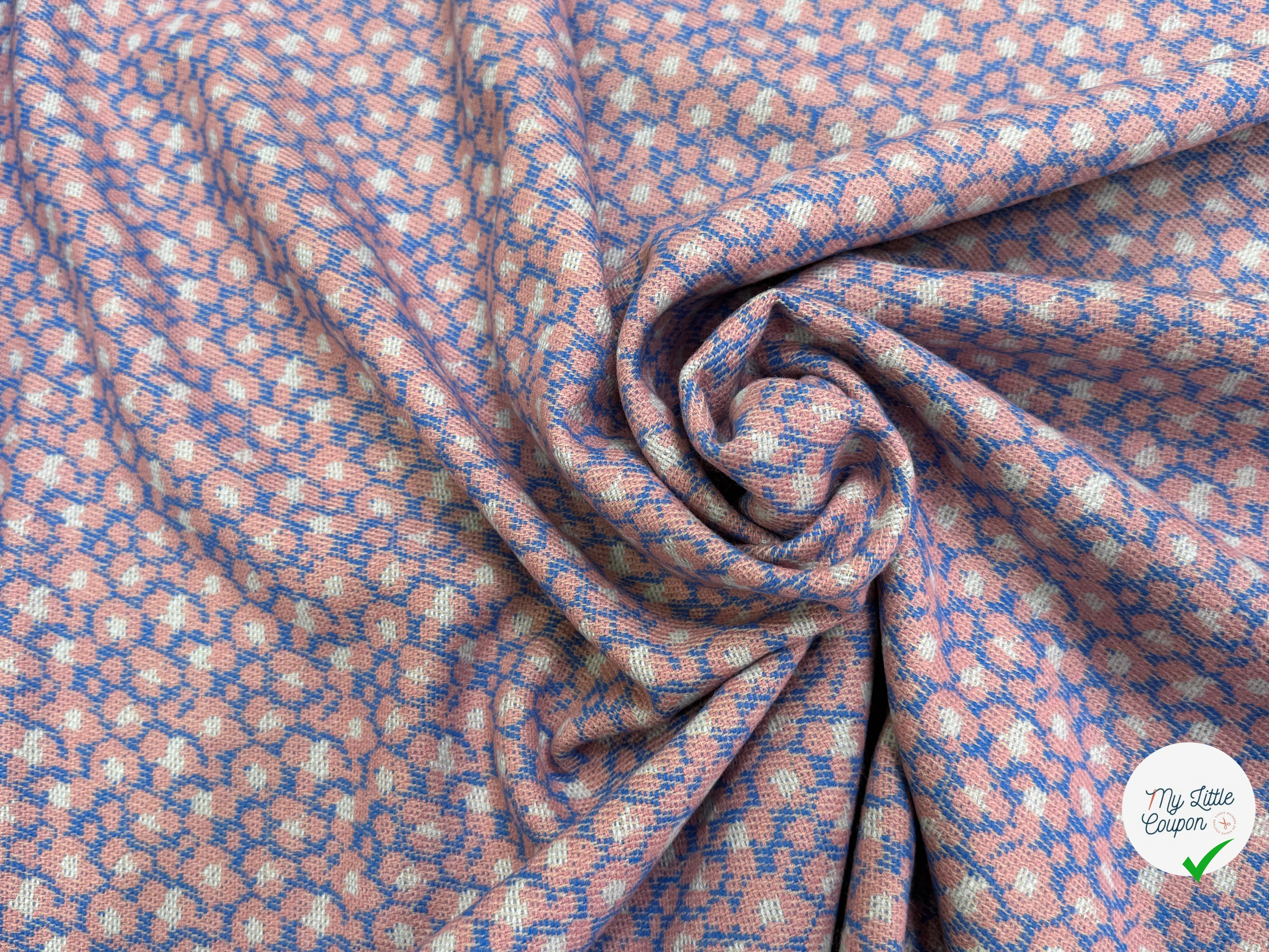 MAILLE GRATTÉE JACQUARD FLEURS ROSE PÂLE FOND BLEU - My Little Coupon