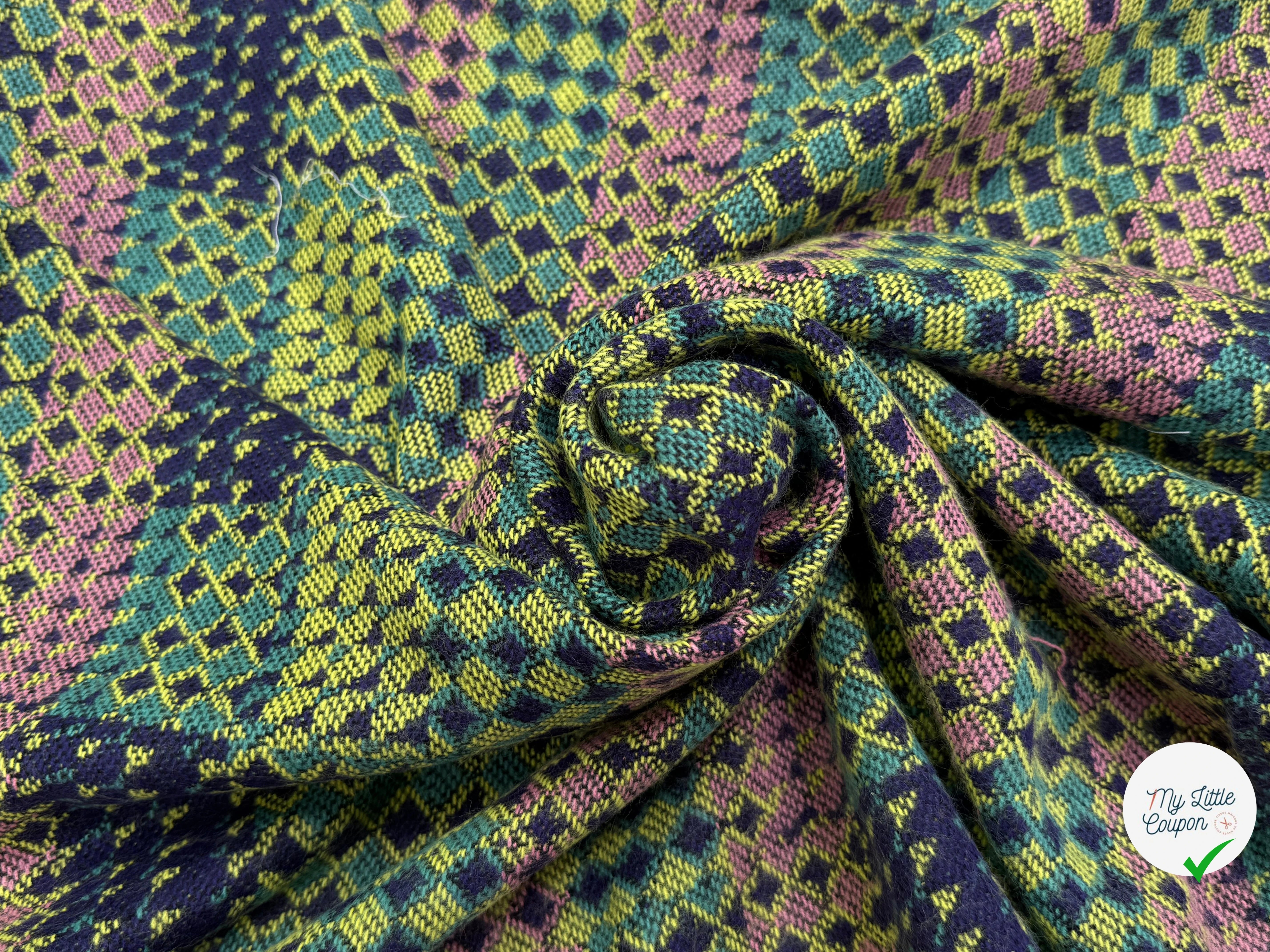 MAILLE GRATTÉE JACQUARD MOSAÏQUE VERT ET ROSE CORNILLON FAIENCE ANIS - My Little Coupon