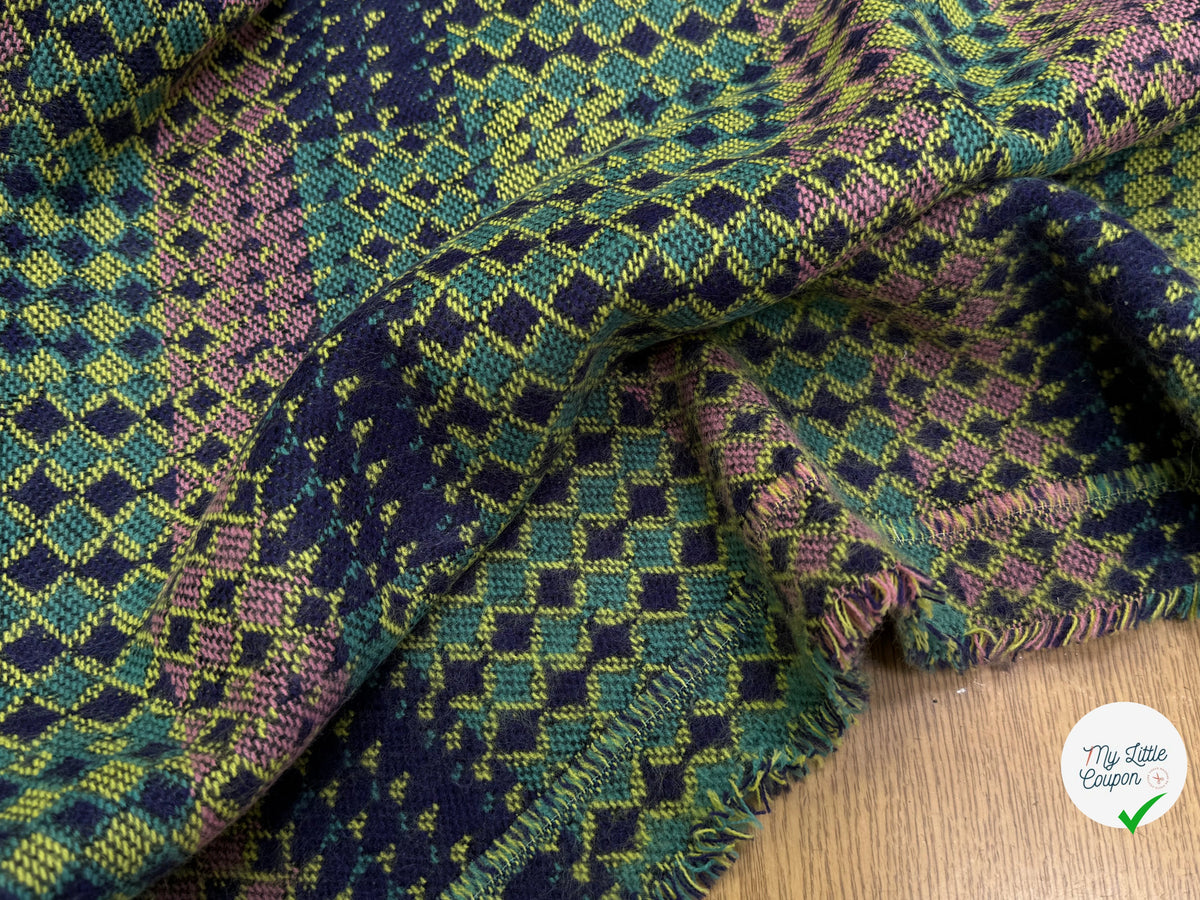MAILLE GRATTÉE JACQUARD MOSAÏQUE VERT ET ROSE CORNILLON FAIENCE ANIS - My Little Coupon