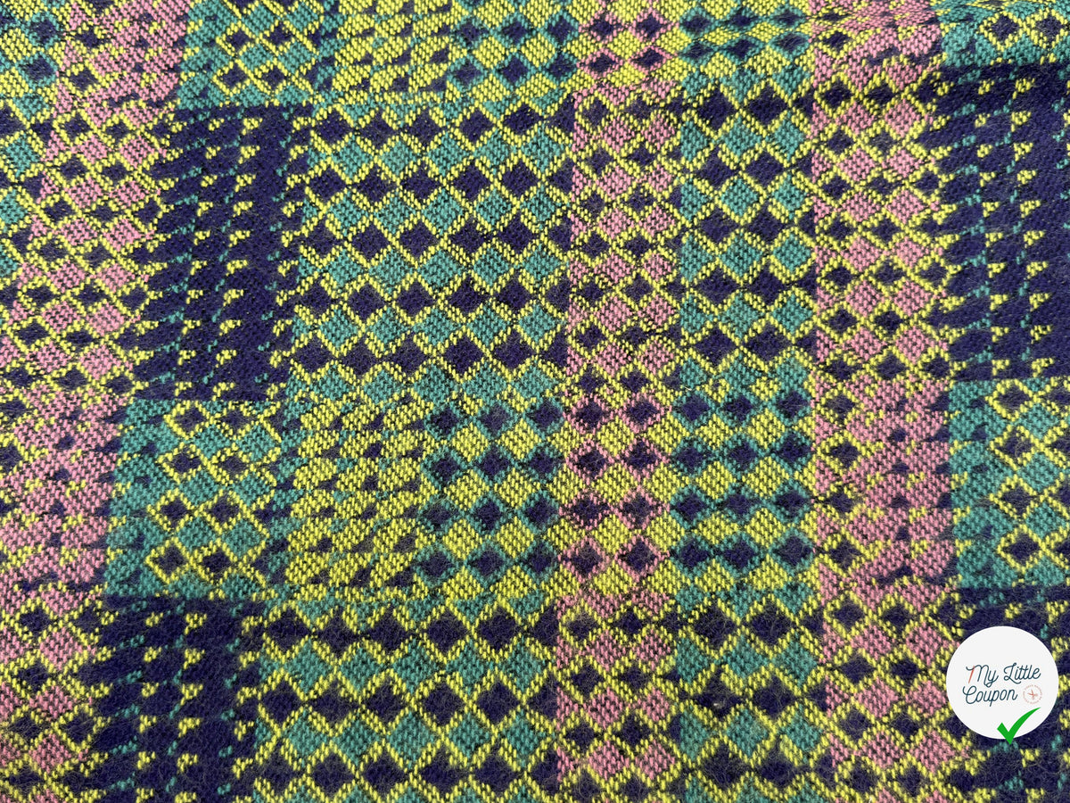 MAILLE GRATTÉE JACQUARD MOSAÏQUE VERT ET ROSE CORNILLON FAIENCE ANIS - My Little Coupon
