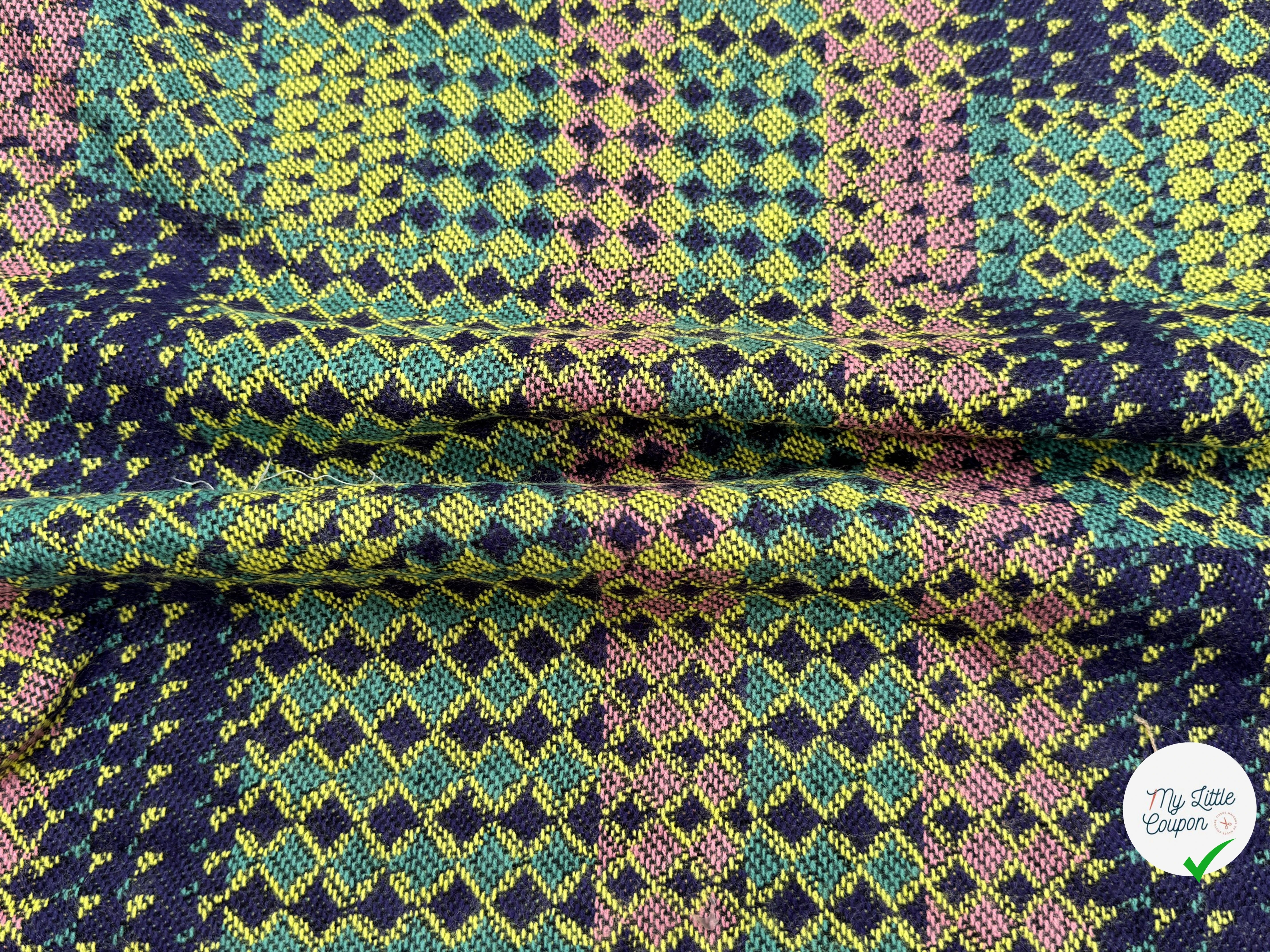 MAILLE GRATTÉE JACQUARD MOSAÏQUE VERT ET ROSE CORNILLON FAIENCE ANIS - My Little Coupon