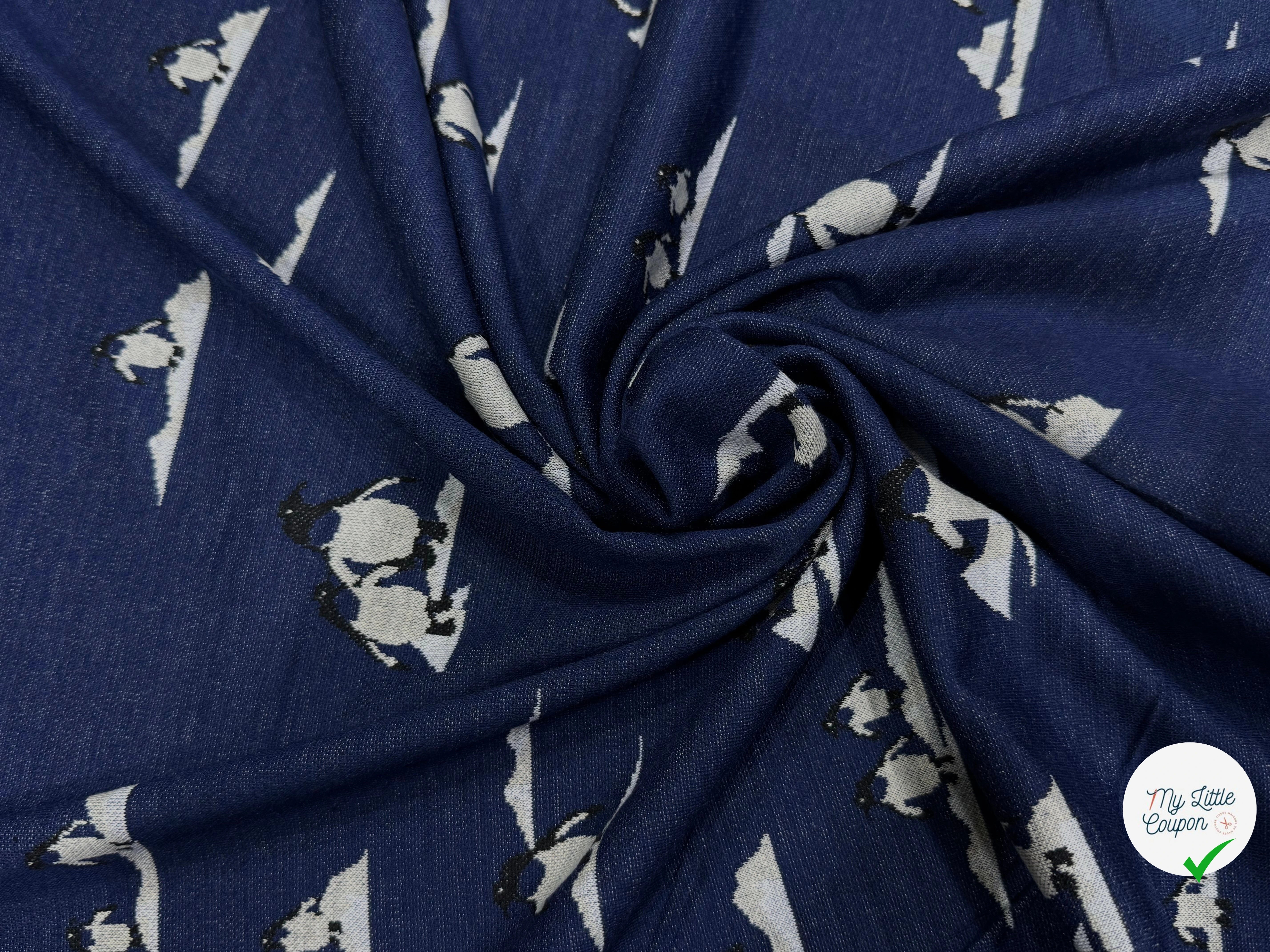 MAILLE JACQUARD ESPRIT MILANO IMPRIMÉ PINGOUINS BLEU MARINE - My Little Coupon