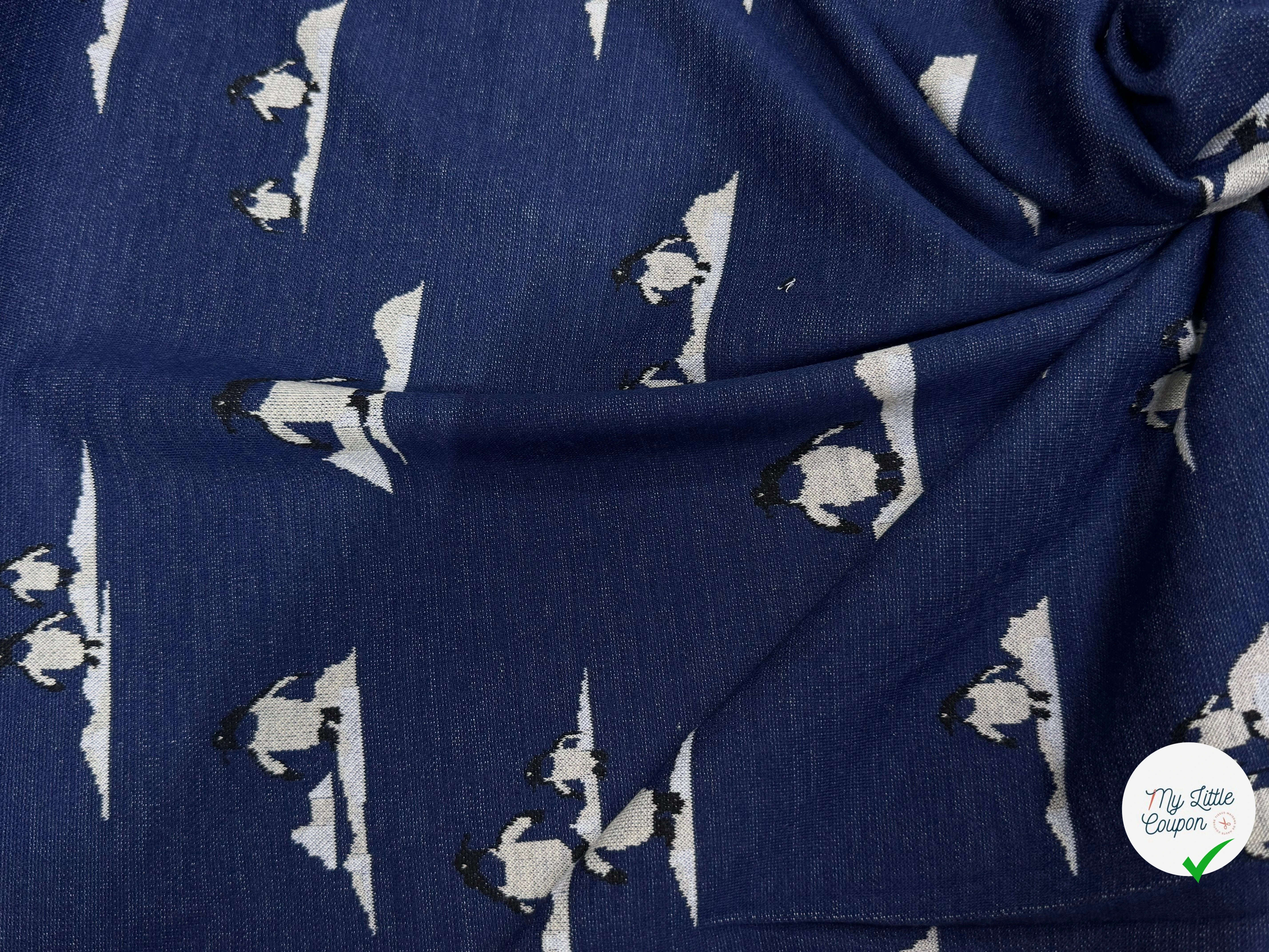 MAILLE JACQUARD ESPRIT MILANO IMPRIMÉ PINGOUINS BLEU MARINE - My Little Coupon