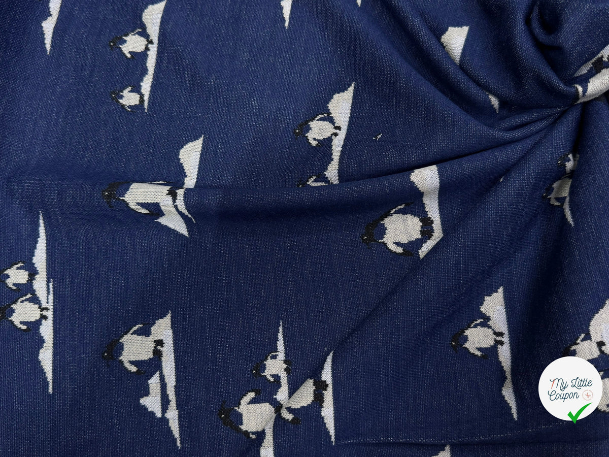 MAILLE JACQUARD ESPRIT MILANO IMPRIMÉ PINGOUINS BLEU MARINE - My Little Coupon