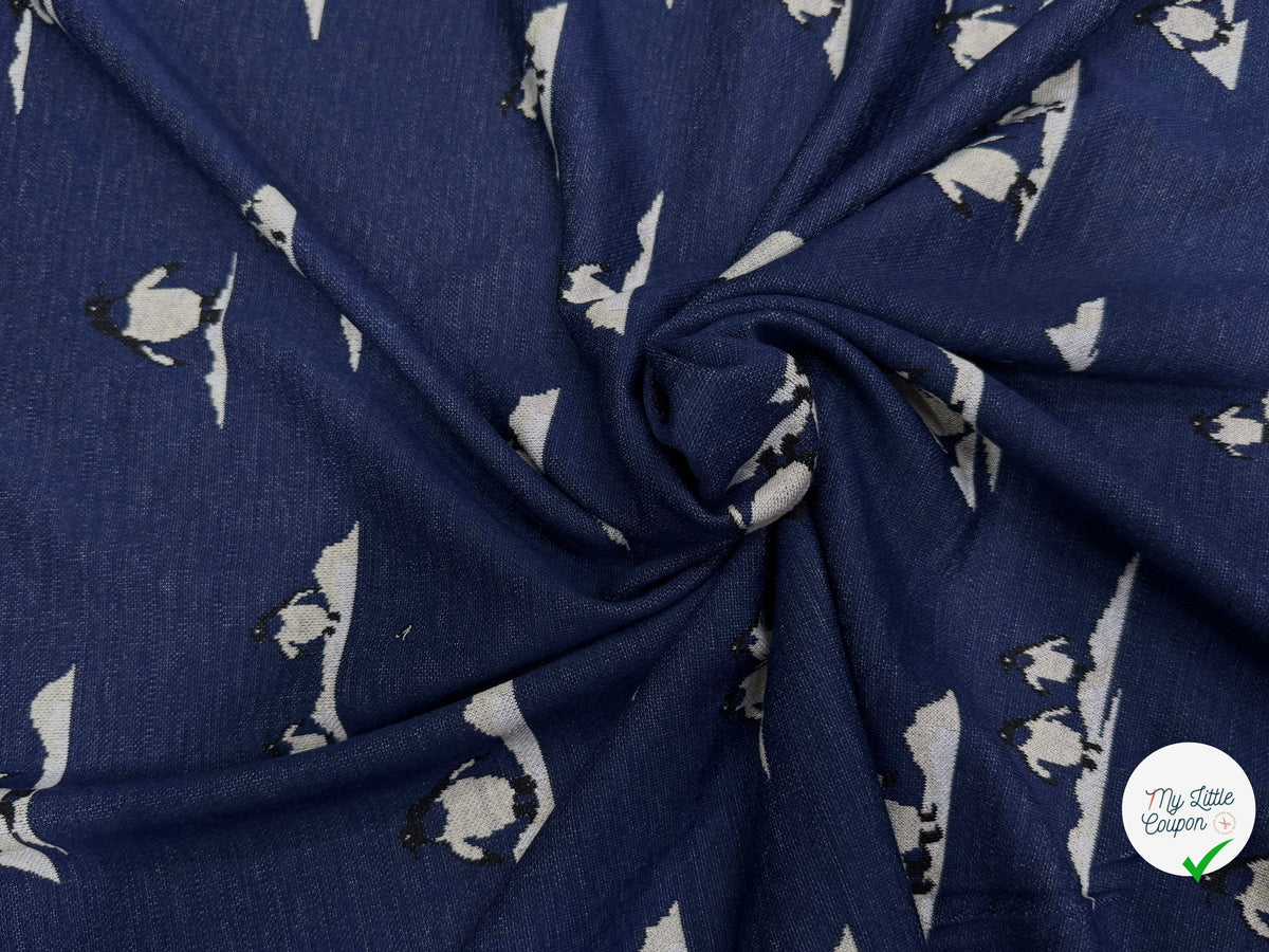 MAILLE JACQUARD ESPRIT MILANO IMPRIMÉ PINGOUINS BLEU MARINE - My Little Coupon