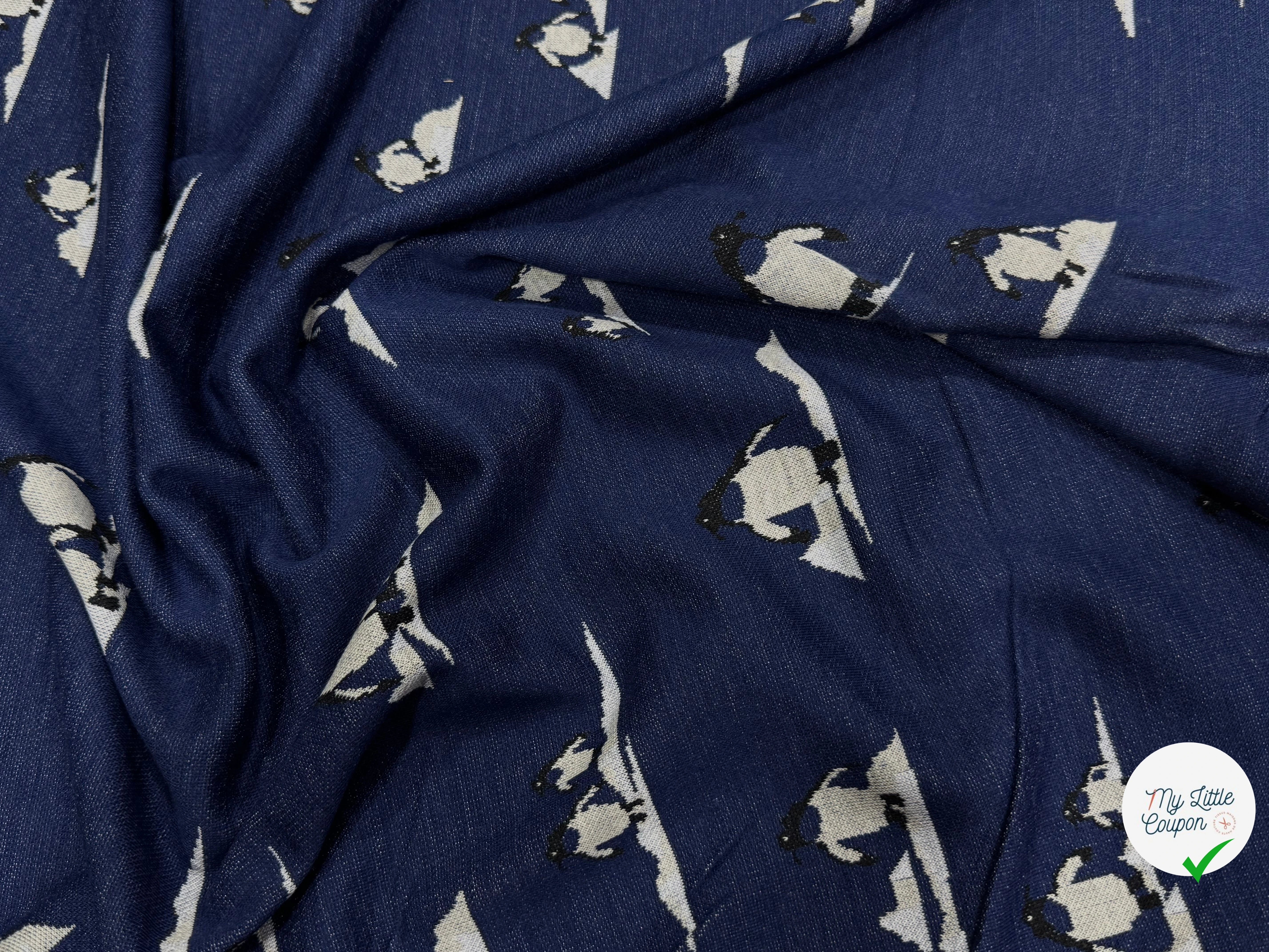 MAILLE JACQUARD ESPRIT MILANO IMPRIMÉ PINGOUINS BLEU MARINE - My Little Coupon