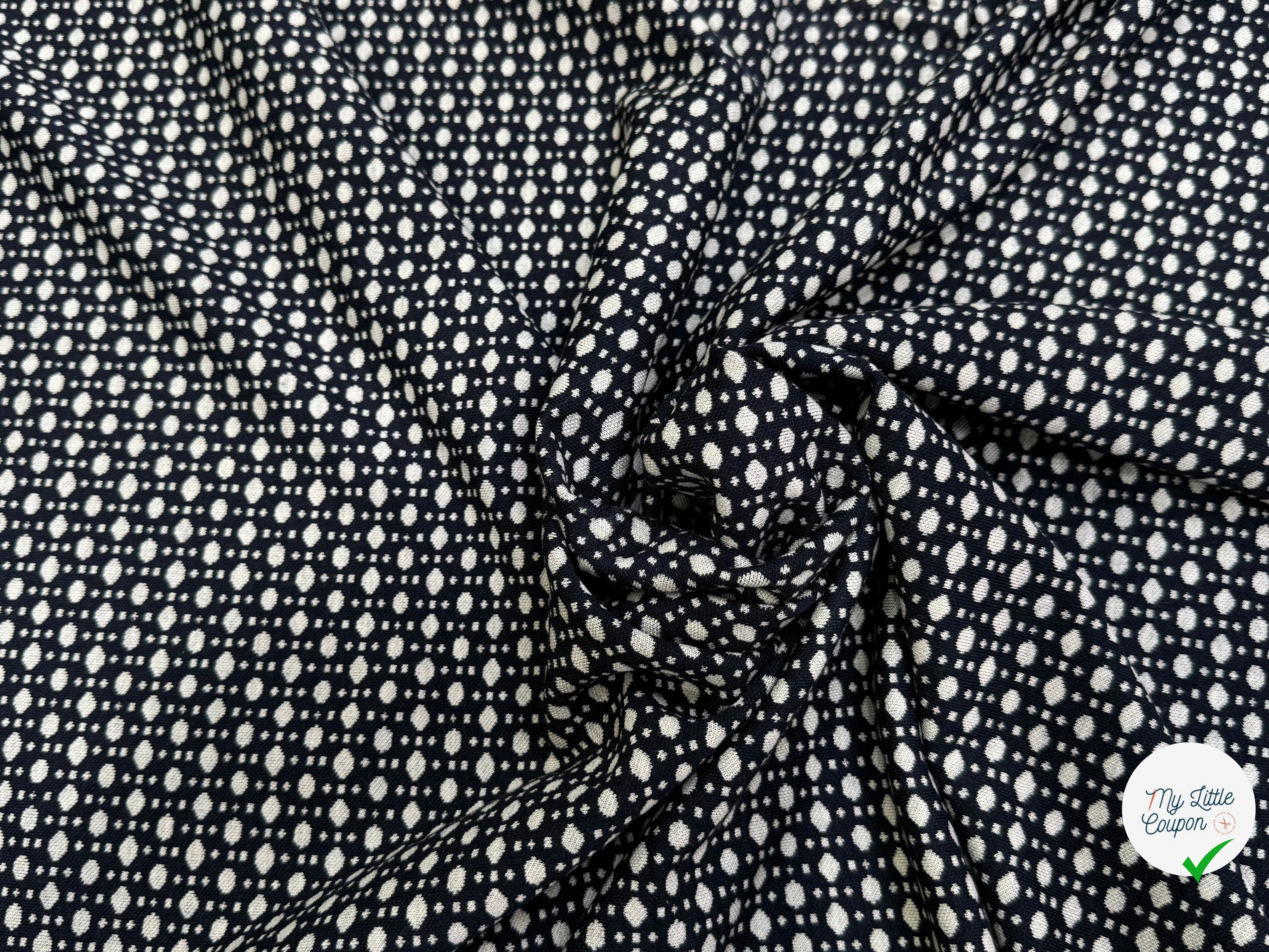 MAILLE JACQUARD ESPRIT MILANO MOTIF POIS ÉCRU FOND BLEU MARINE - My Little Coupon