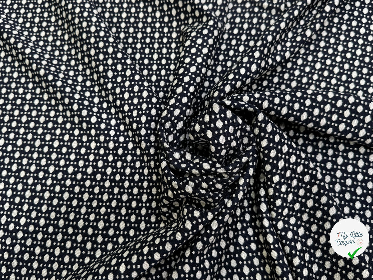 MAILLE JACQUARD ESPRIT MILANO MOTIF POIS ÉCRU FOND BLEU MARINE - My Little Coupon