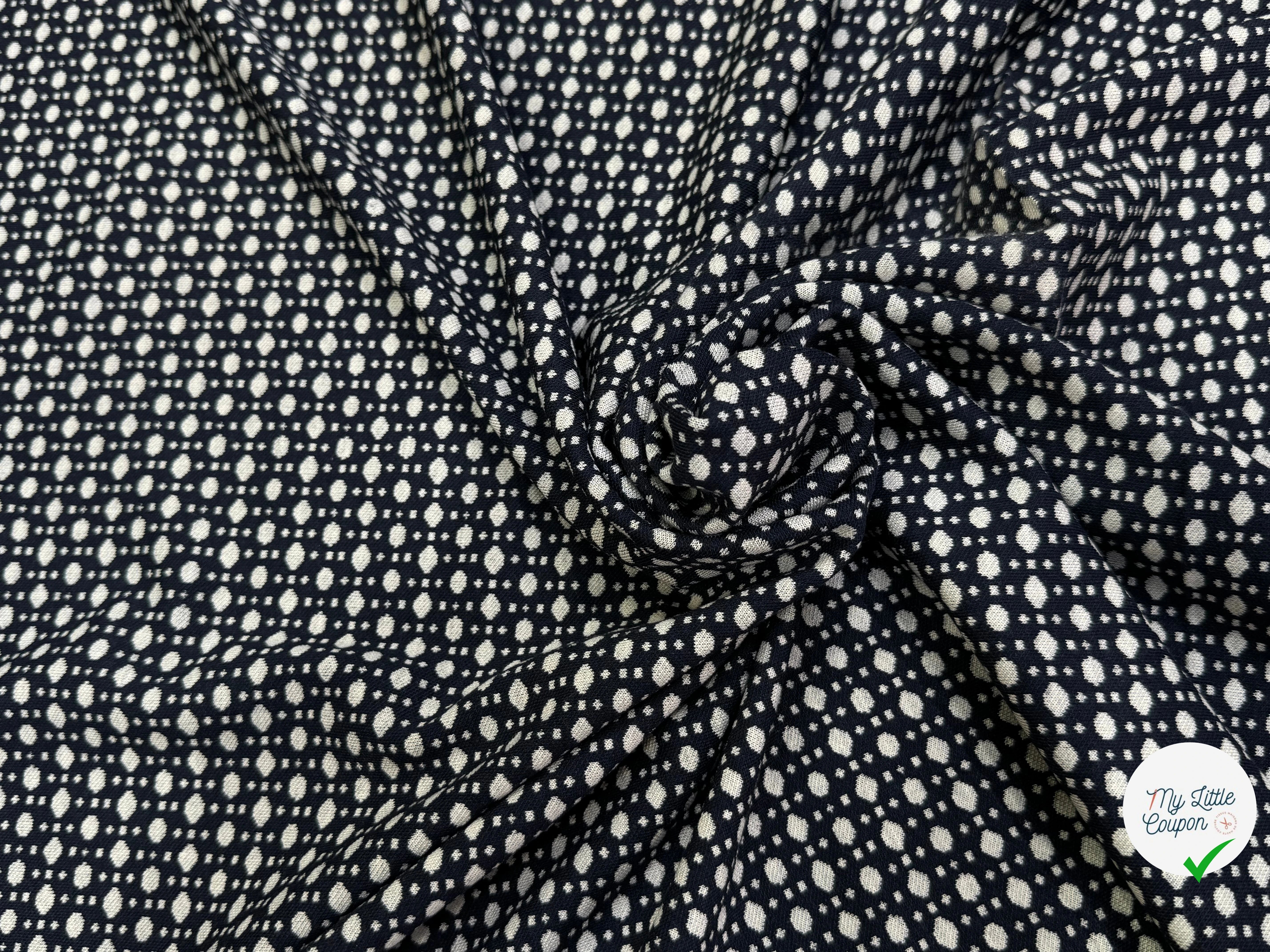MAILLE JACQUARD ESPRIT MILANO MOTIF POIS ÉCRU FOND BLEU MARINE - My Little Coupon