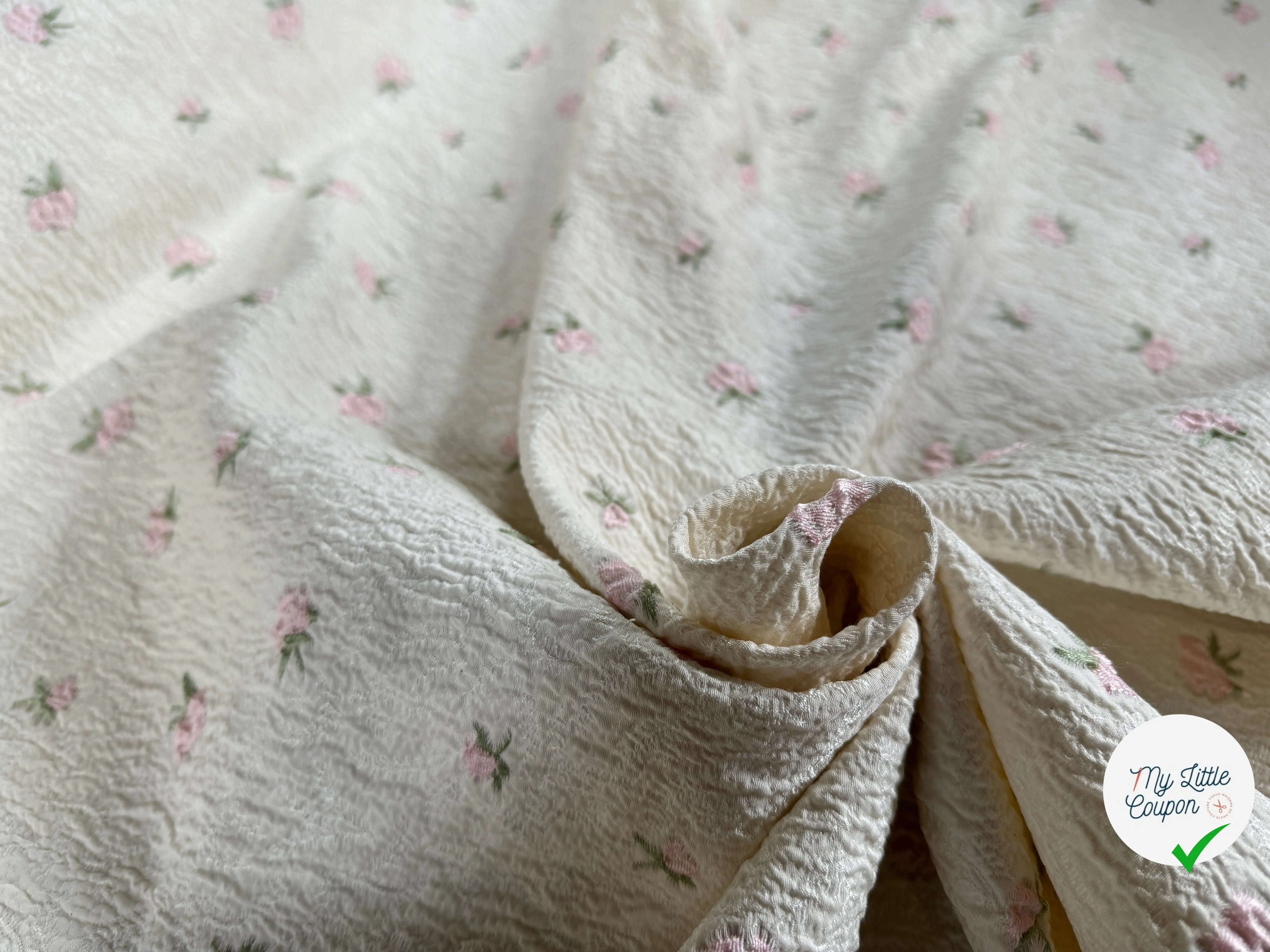 MAILLE JACQUARD GAUFRÉE PETITES FLEURS ROSES - My Little Coupon