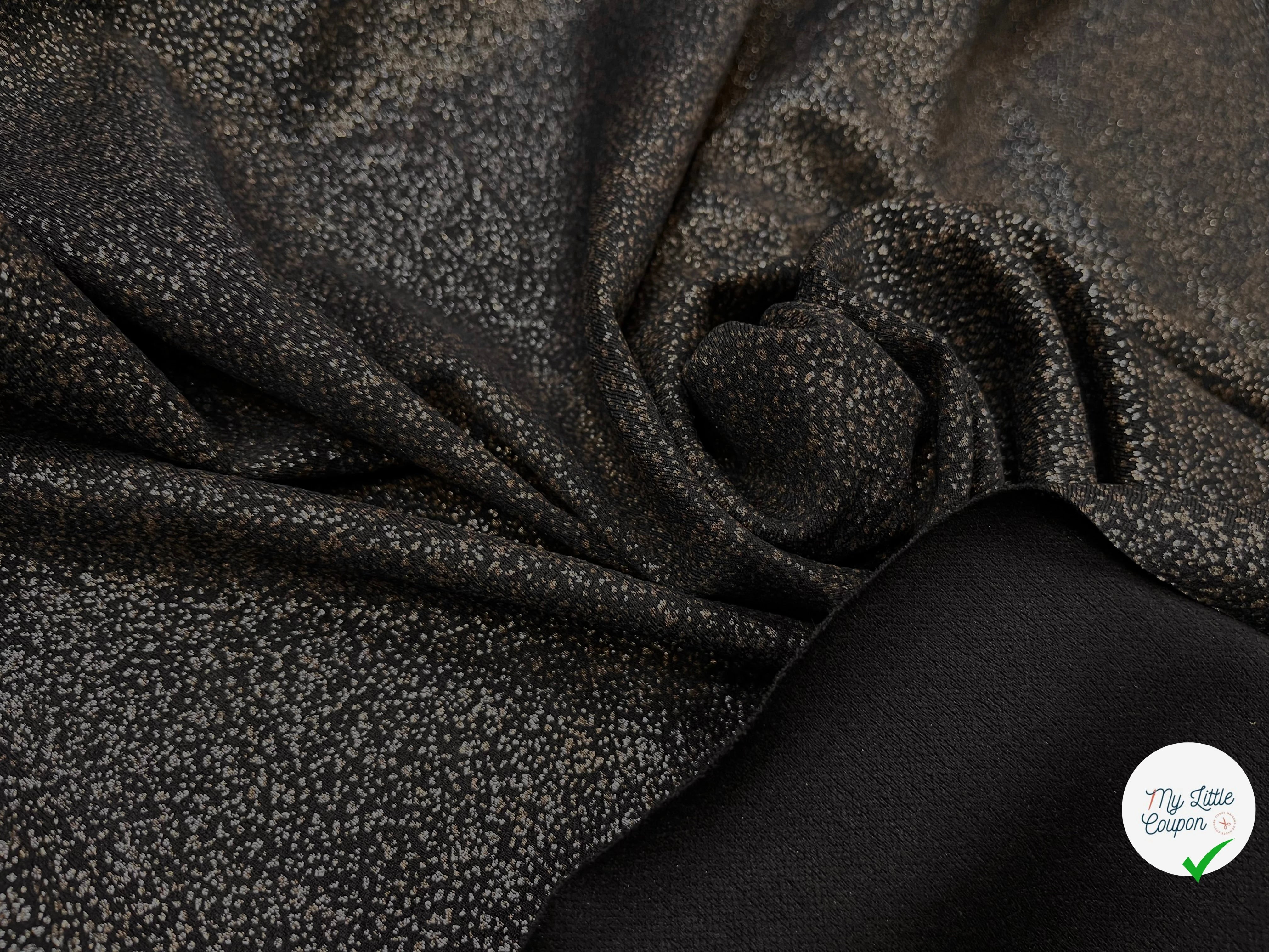 MAILLE JERSEY FOND NOIR POINT ARGENTÉ REFLET BRONZE - My Little Coupon