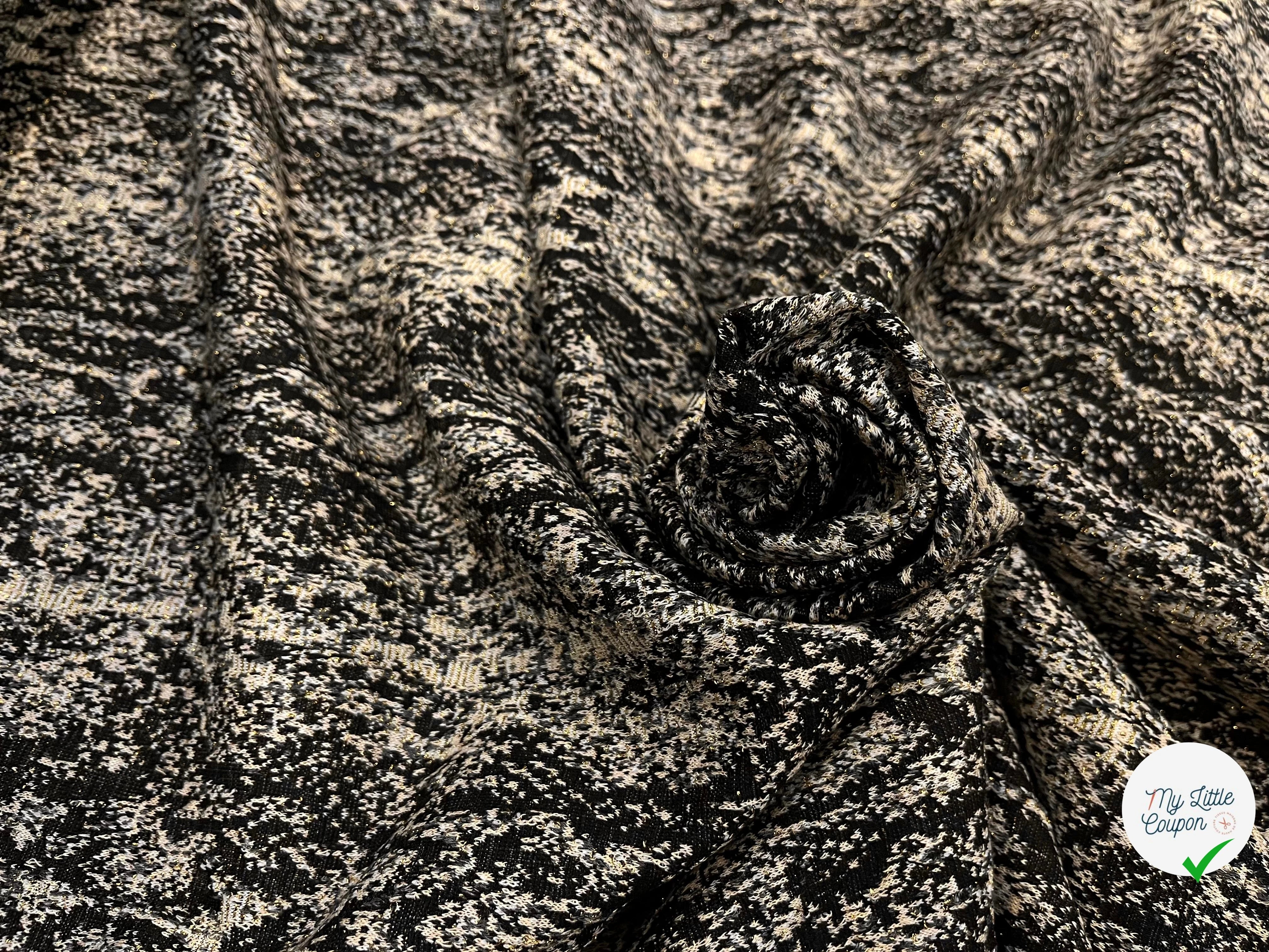 MAILLE MILANO 25% VISCOSE MOTIF ÉFFET LÉOPARD NOIR&BEIGE FIL OR - My Little Coupon