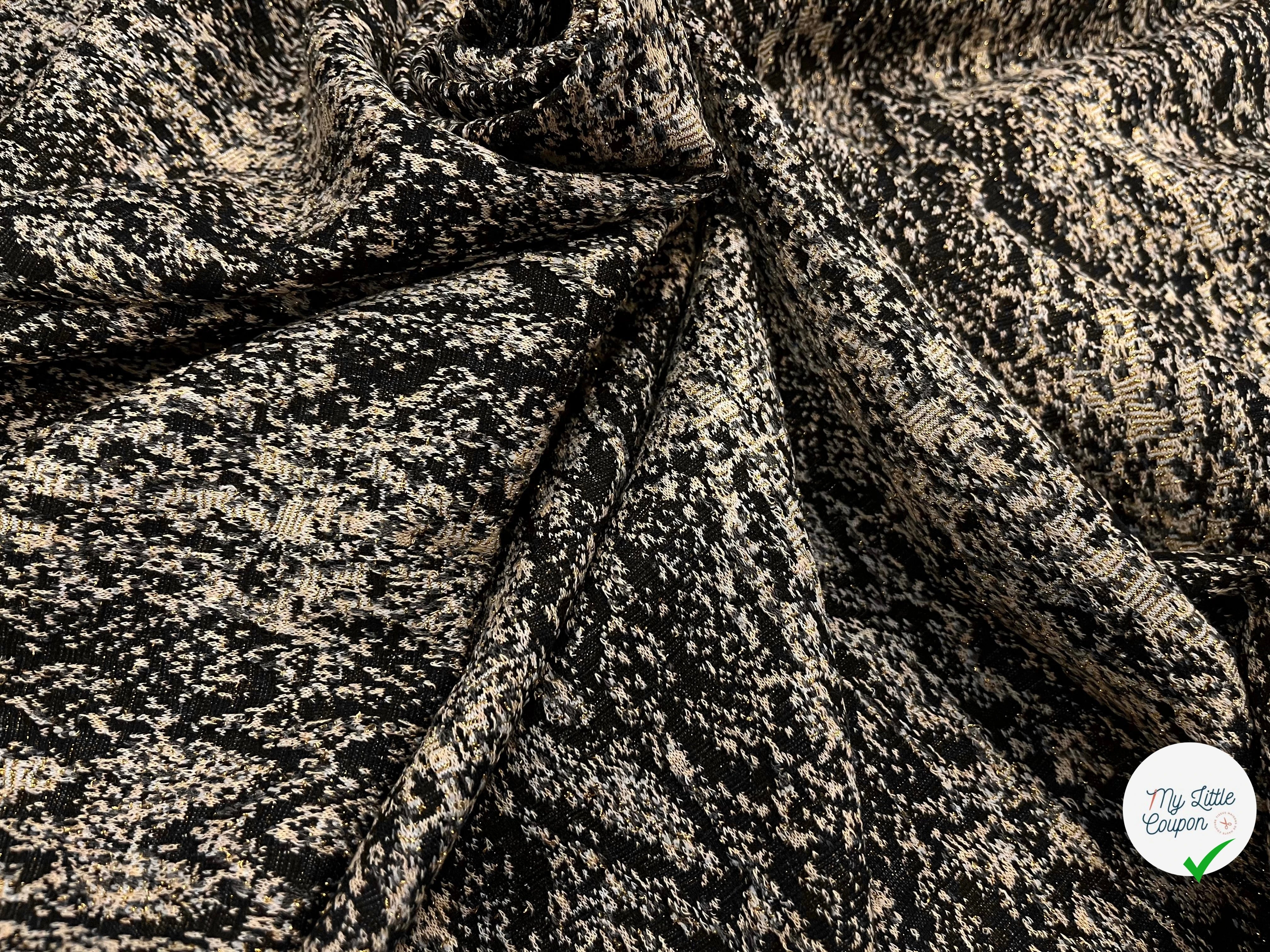 MAILLE MILANO 25% VISCOSE MOTIF ÉFFET LÉOPARD NOIR&BEIGE FIL OR - My Little Coupon