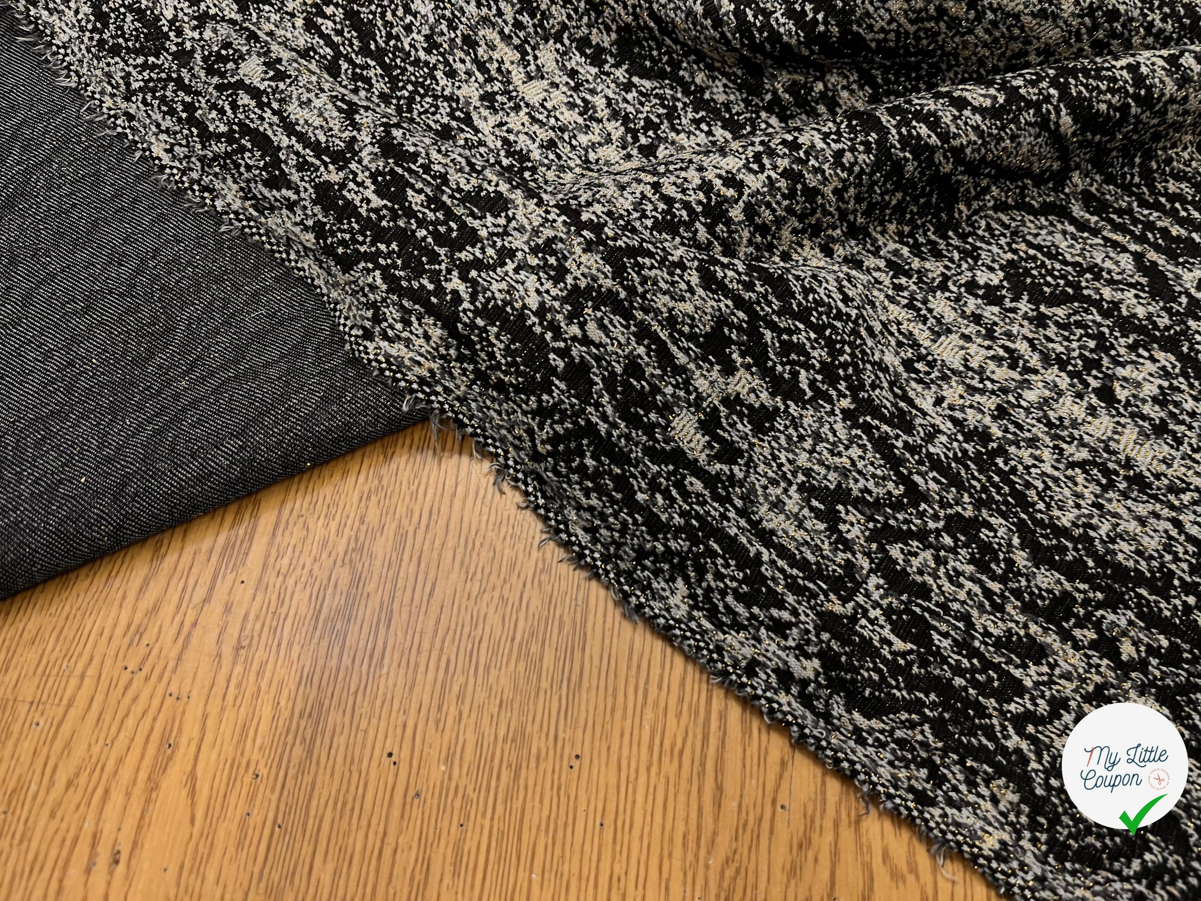 MAILLE MILANO 25% VISCOSE MOTIF ÉFFET LÉOPARD NOIR&BEIGE FIL OR - My Little Coupon