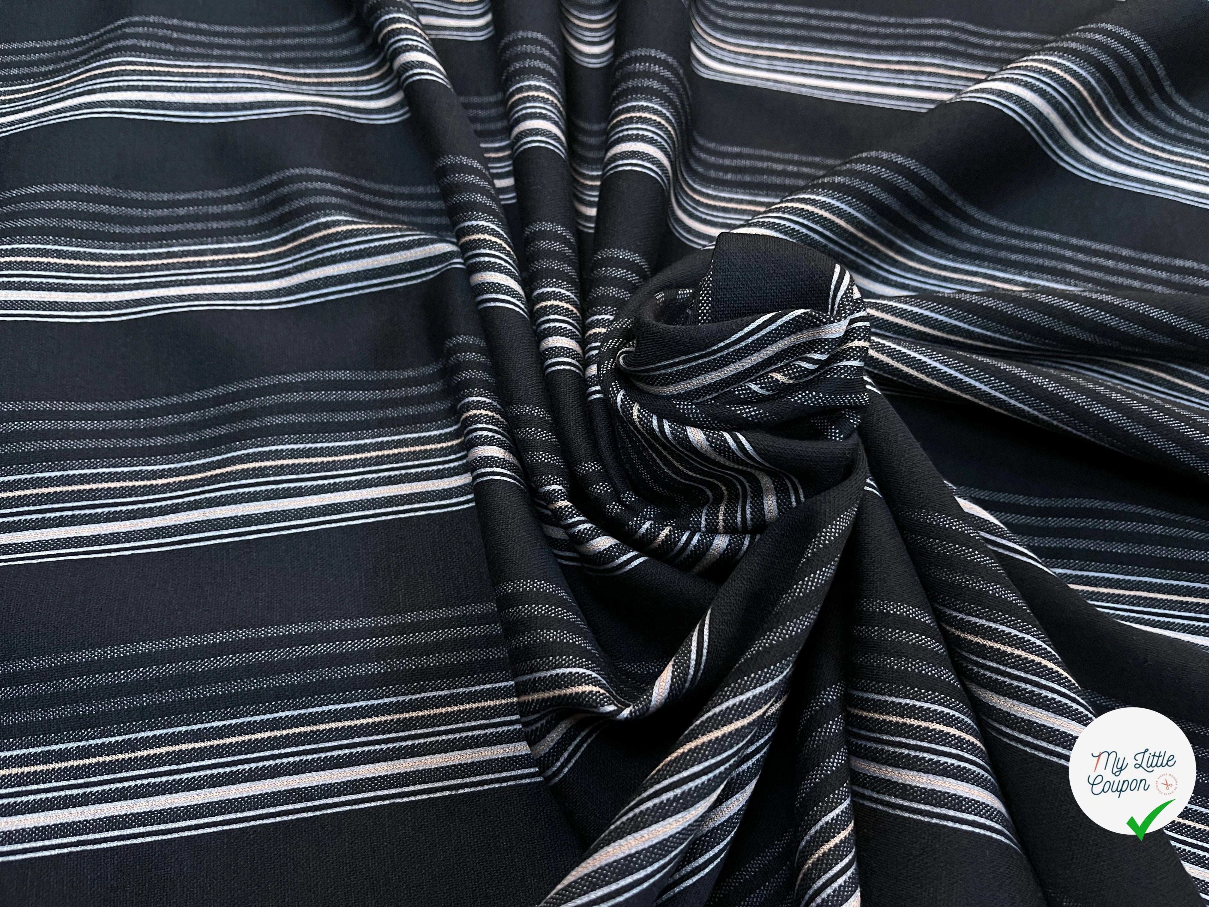 MAILLE MILANO FOND NOIR À RAYURES BEIGE&GRISE STRETCH - My Little Coupon