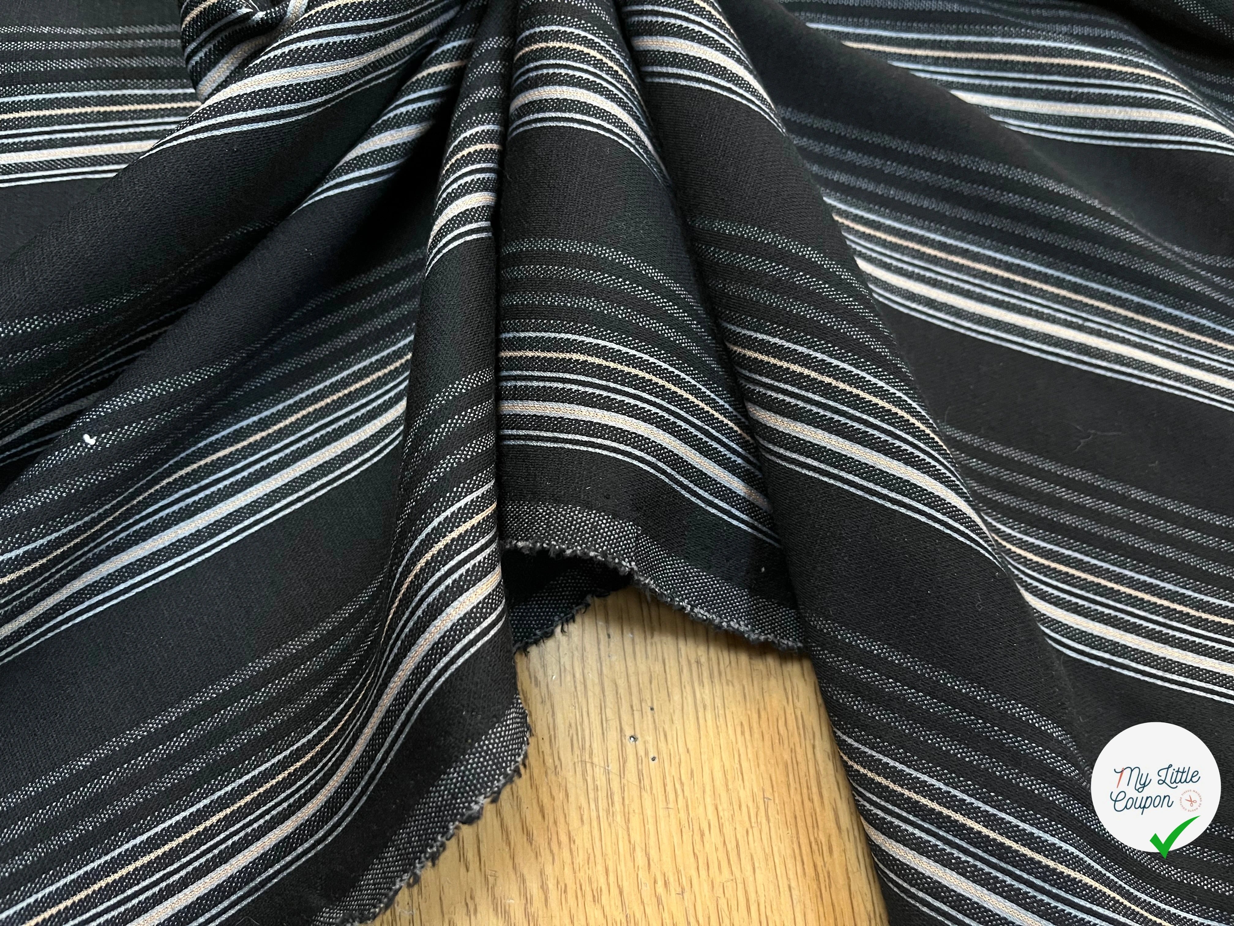 MAILLE MILANO FOND NOIR À RAYURES BEIGE&GRISE STRETCH - My Little Coupon