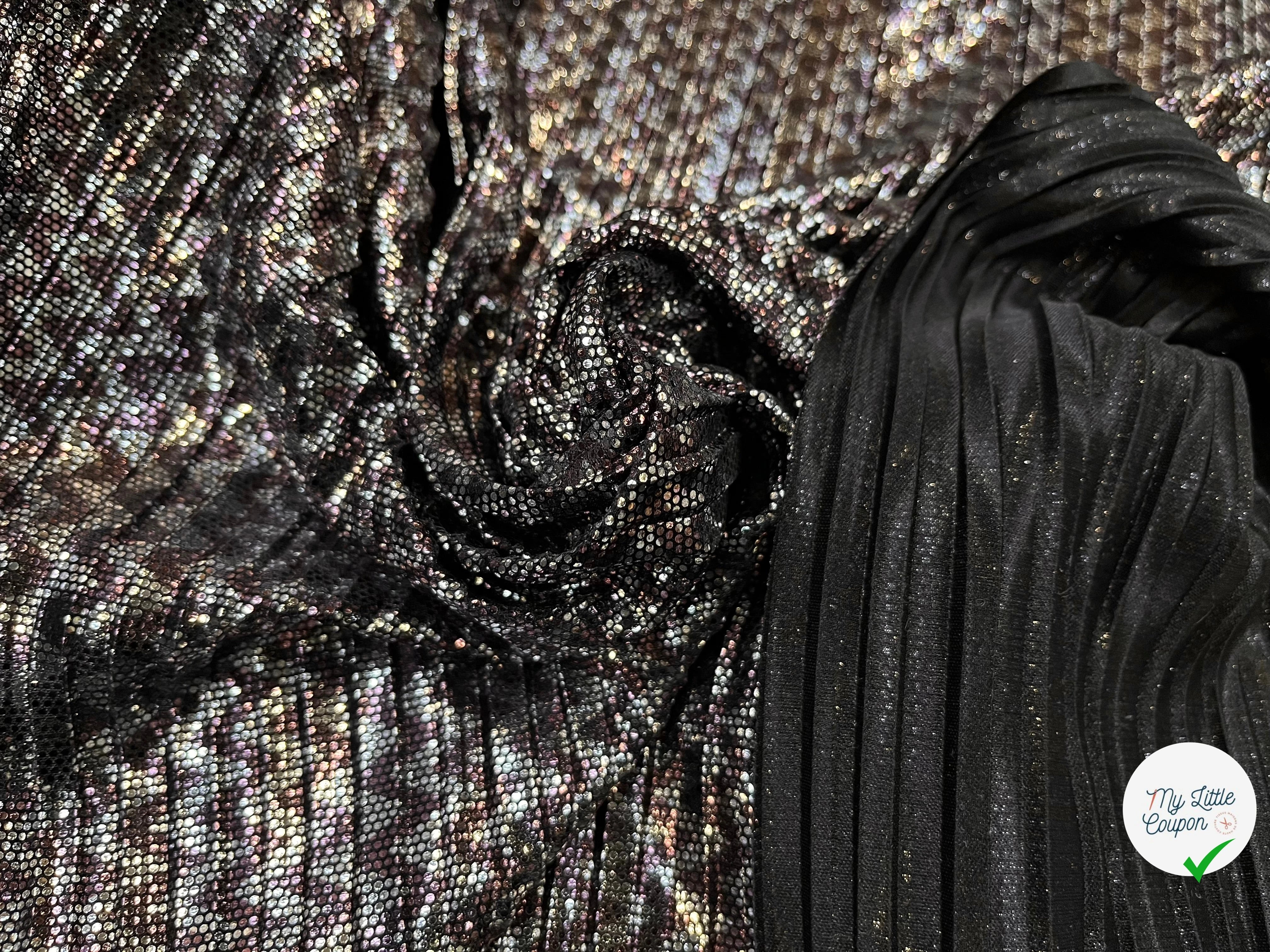 MAILLE PLISSÉ STRECH POLYESTER NOIR ET ARGENTÉ - My Little Coupon