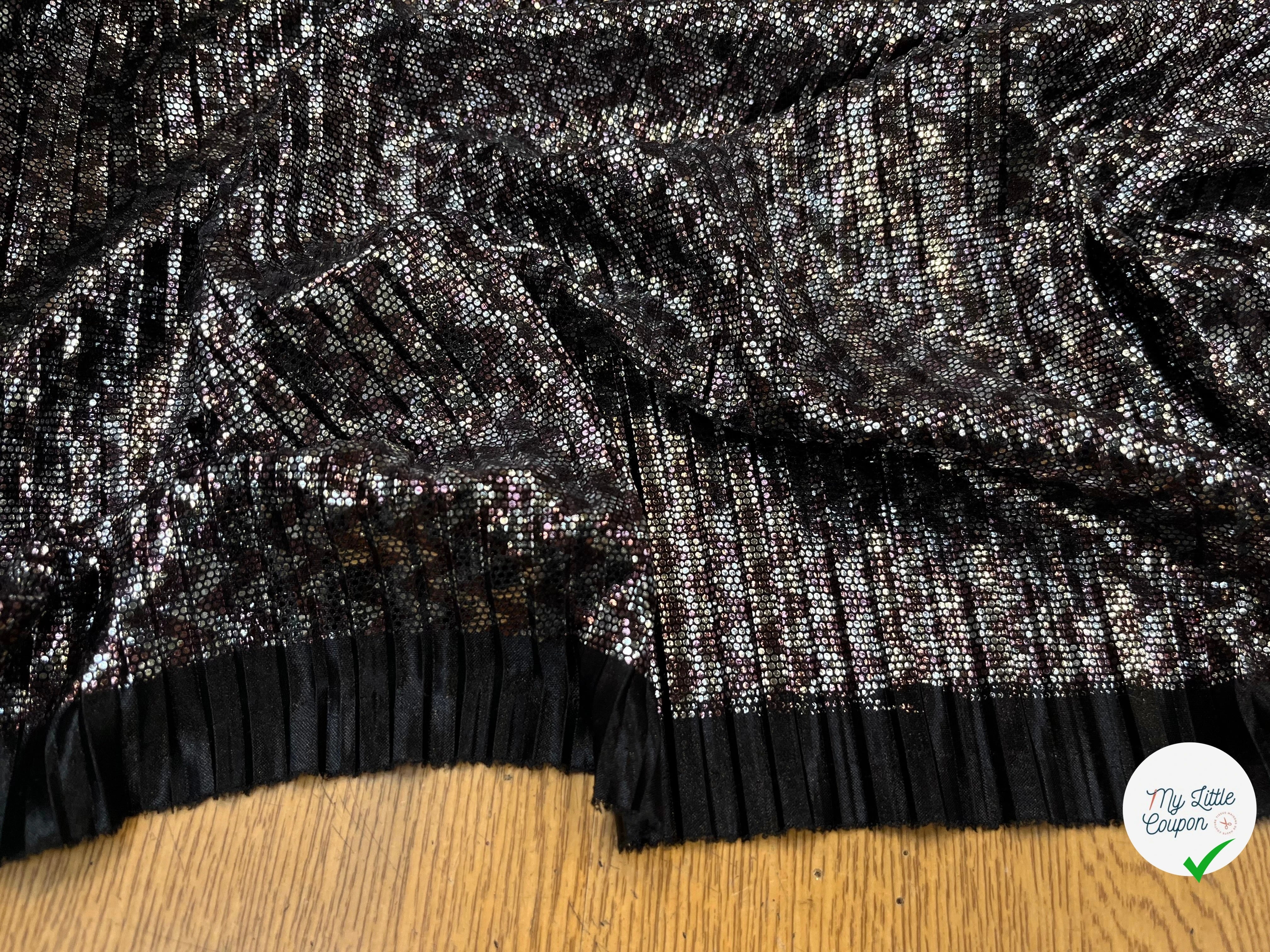MAILLE PLISSÉ STRECH POLYESTER NOIR ET ARGENTÉ - My Little Coupon