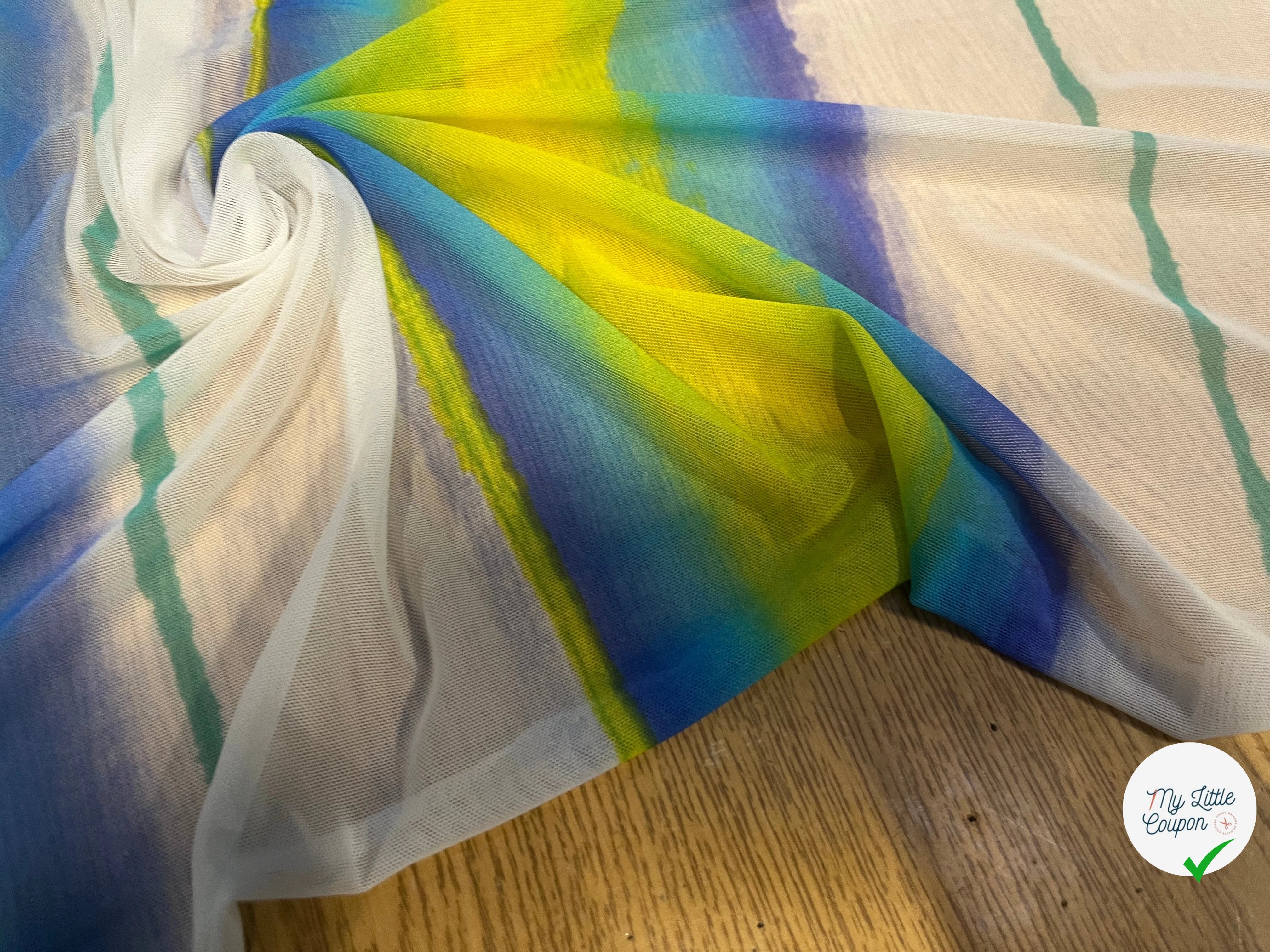 MAILLE RÉSILLE À RAYURES MULTICOLORES PERPENDICULAIRES À LA LISIÈRE - My Little Coupon